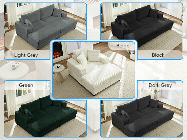 BALUS Oversized Chaise Sofa with Wide Storage Ottoman, Modern Deep Seat Sofa Bed for Living room/ Bedroom, Comfy Apartment Sleeper Sofa, Corduroy
