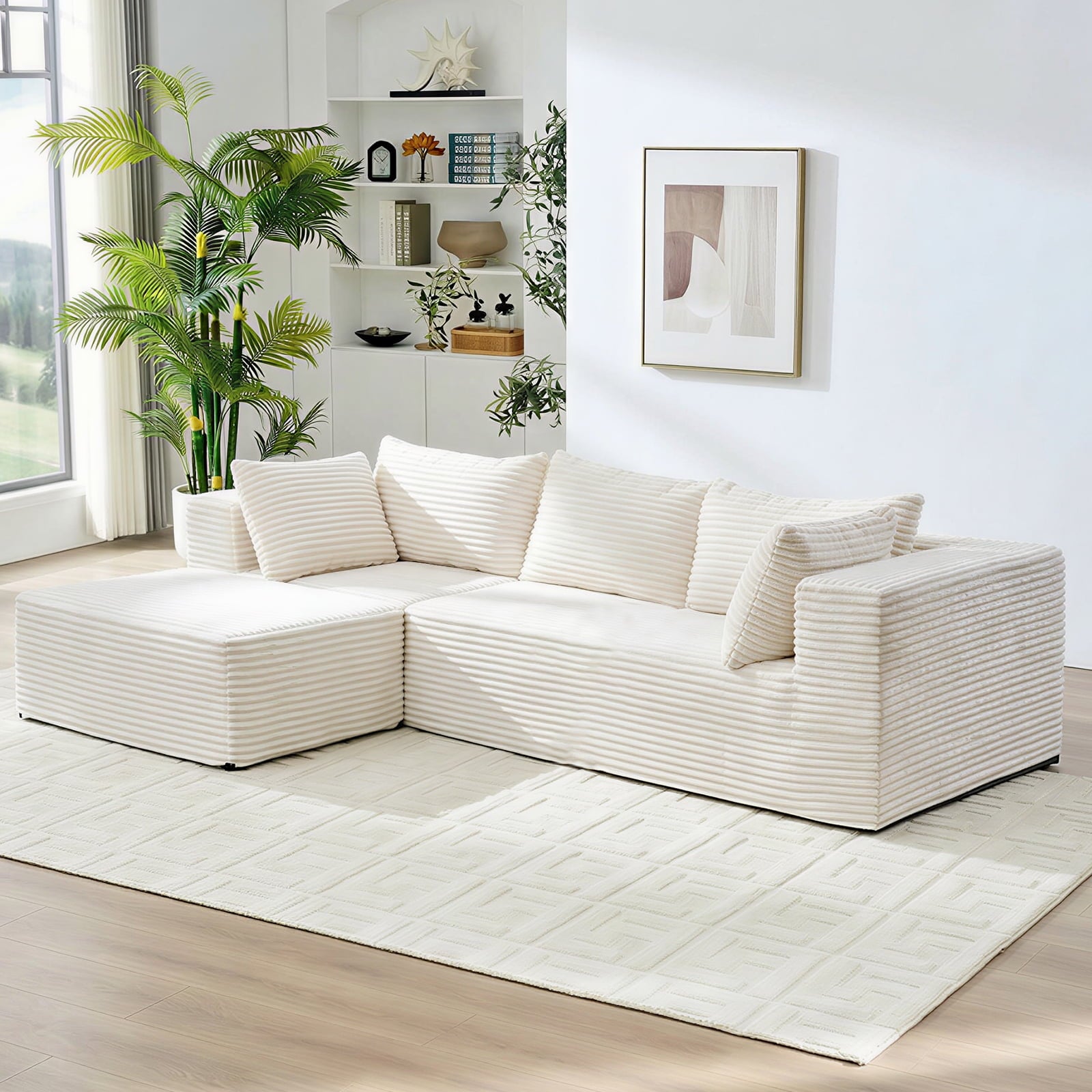 Mjkone Modular Sectional Sofa with Chaise,Corduroy L-Shaped Cloud Couch,Oversized Sleeper Couches for Living Room