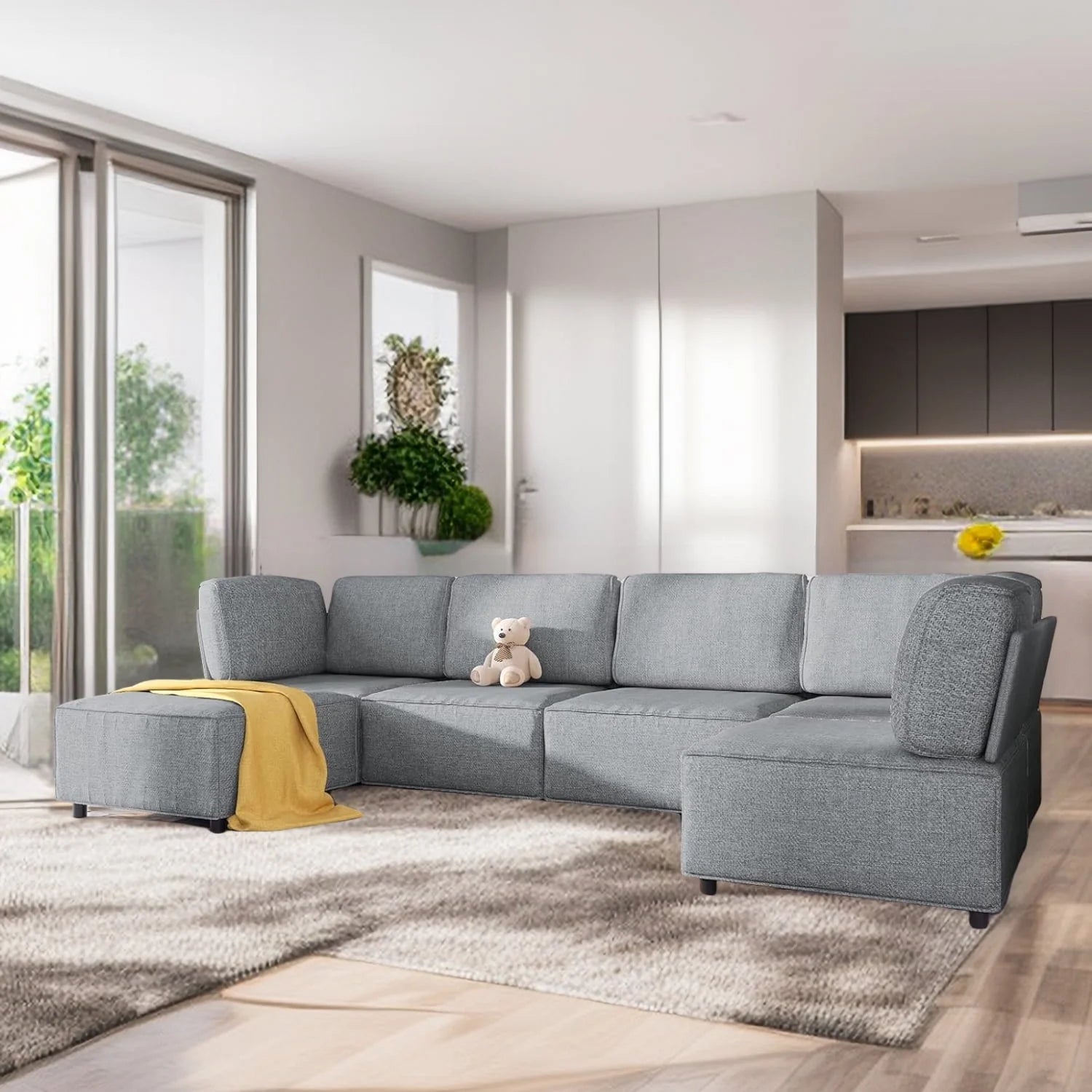 BALUS 120''W U-Shaped Sectional Sofa, 6-Seater Modular Sectional Sofa and Couch for Living Room