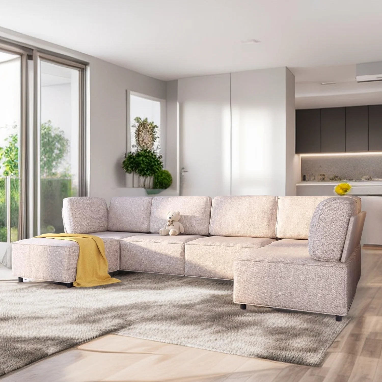 BALUS 120''W U-Shaped Sectional Sofa, 6-Seater Modular Sectional Sofa and Couch for Living Room