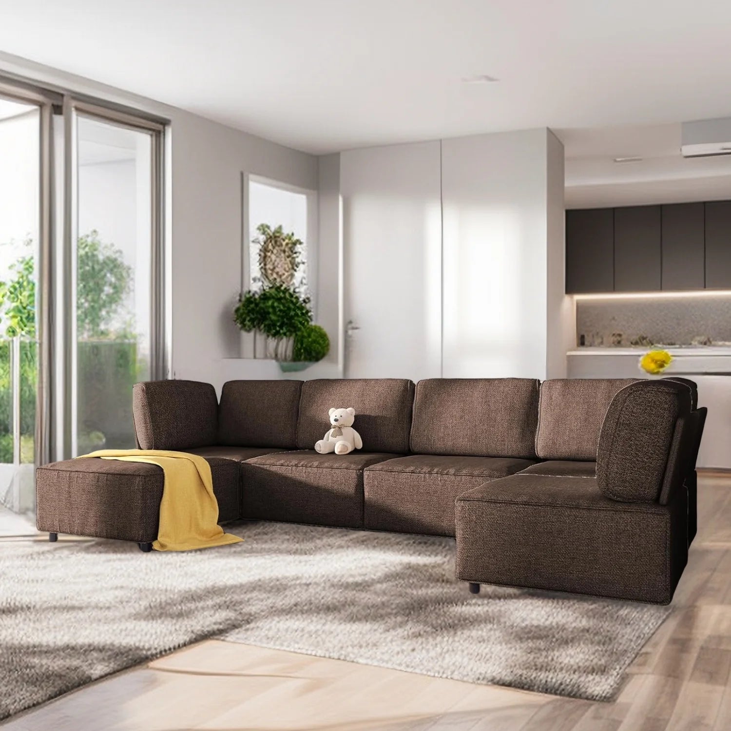 BALUS 120''W U-Shaped Sectional Sofa, 6-Seater Modular Sectional Sofa and Couch for Living Room