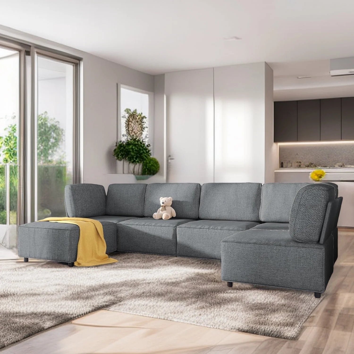 BALUS 120''W U-Shaped Sectional Sofa, 6-Seater Modular Sectional Sofa and Couch for Living Room
