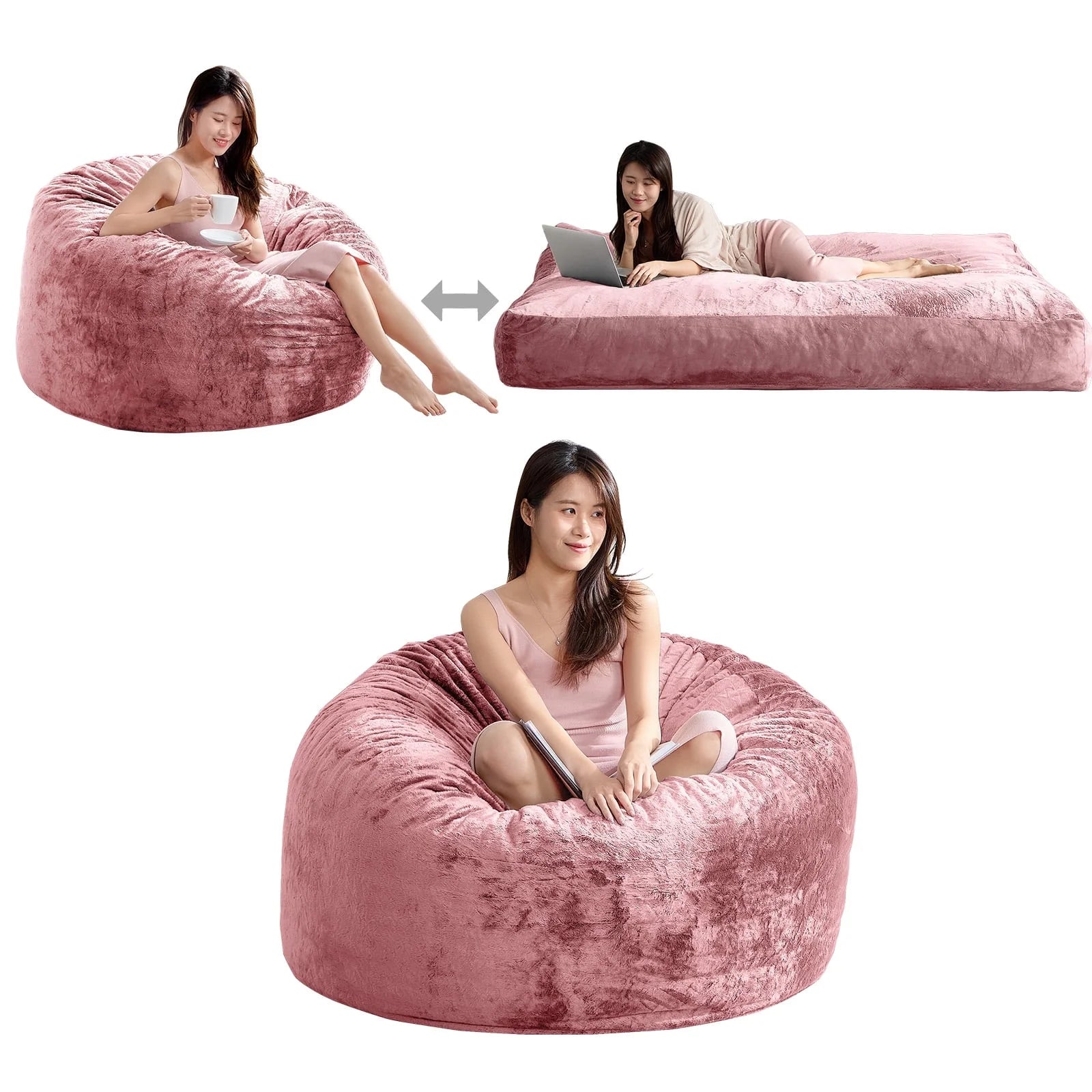 BALUS Convertible 2-in-1 Bean Bag Chair & Bed with Removable Velvet Covers, Memory Foam Giant Bean Bag for Apartment