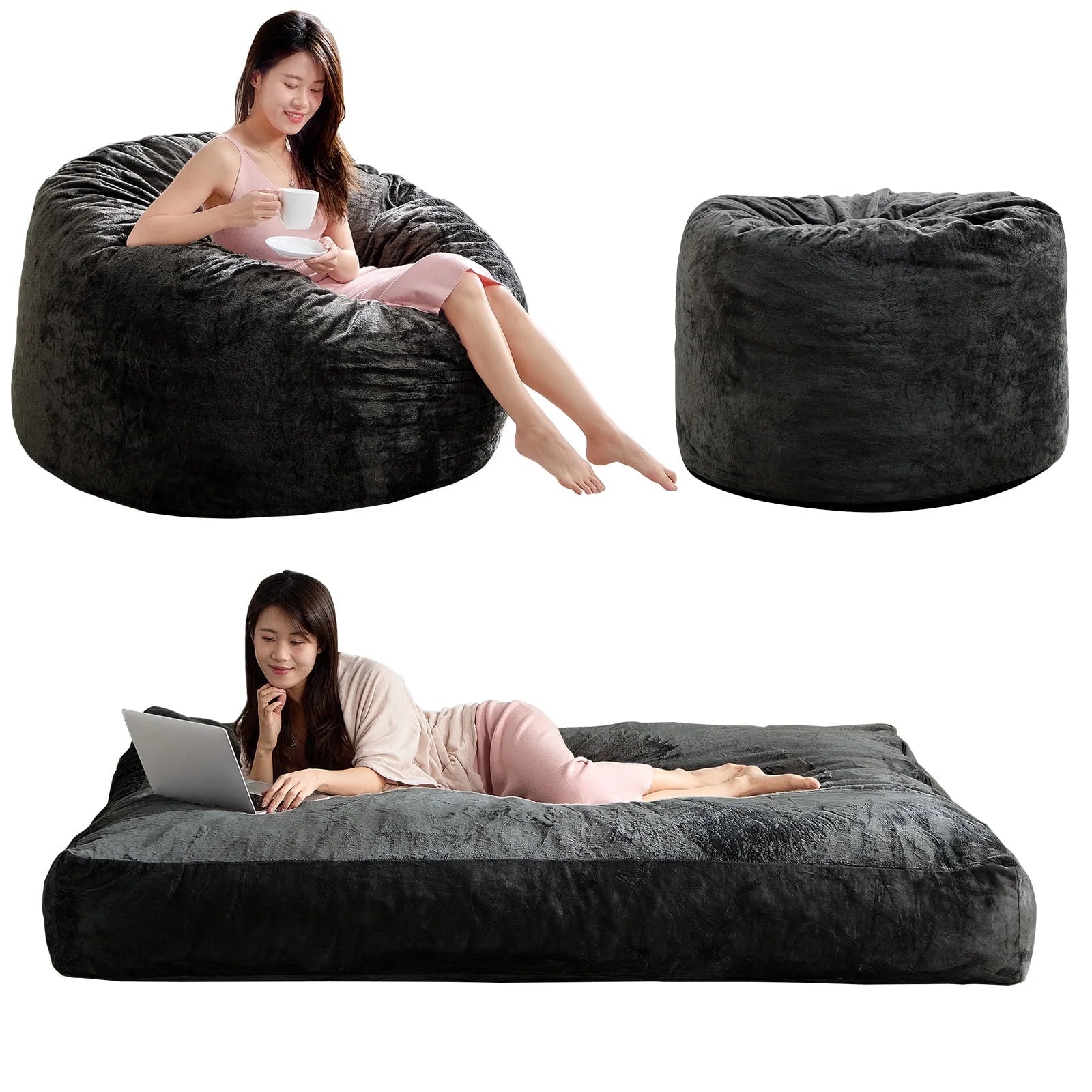 BALUS Convertible 2-in-1 Bean Bag Chair & Bed with Removable Velvet Covers, Memory Foam Giant Bean Bag for Apartment