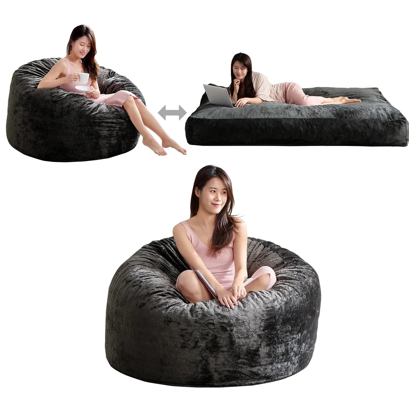 BALUS Convertible 2-in-1 Bean Bag Chair & Bed with Removable Velvet Covers, Memory Foam Giant Bean Bag for Apartment