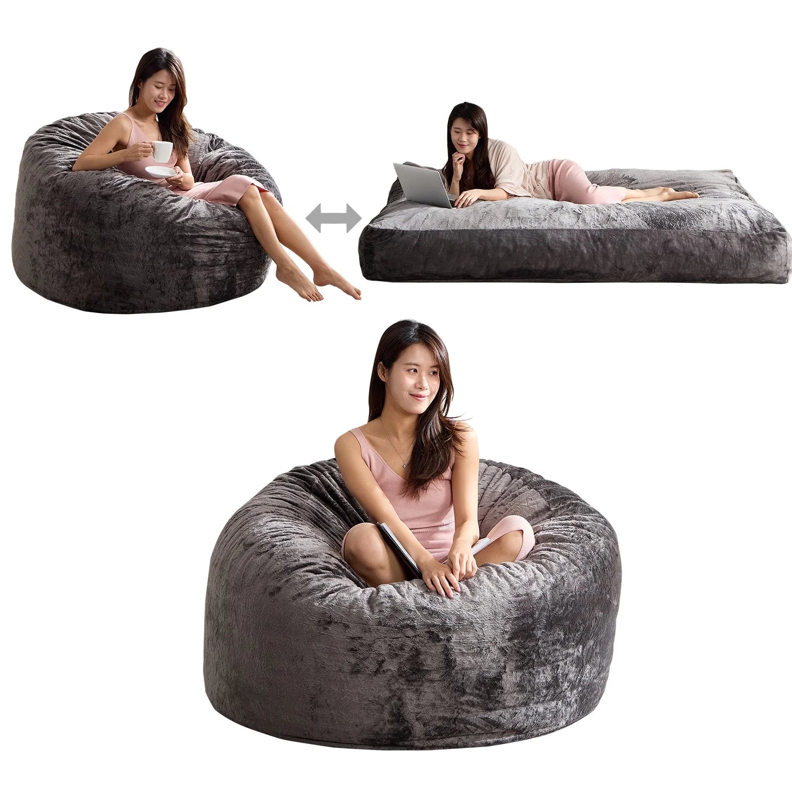 BALUS Convertible 2-in-1 Bean Bag Chair & Bed with Removable Velvet Covers, Memory Foam Giant Bean Bag for Apartment