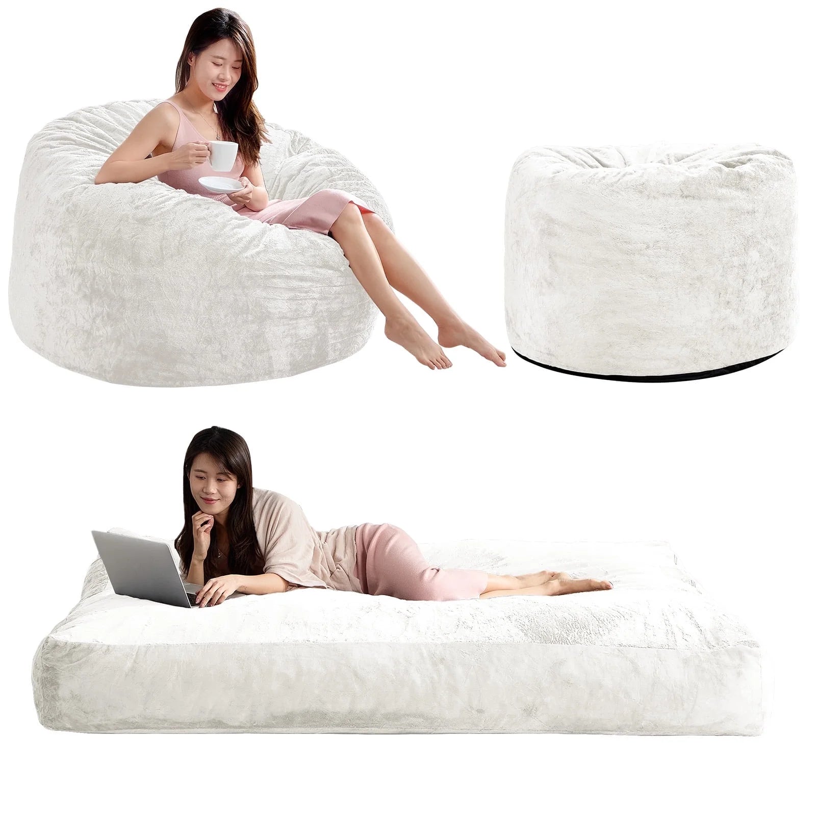 BALUS Convertible 2-in-1 Bean Bag Chair & Bed with Removable Velvet Covers, Memory Foam Giant Bean Bag for Apartment