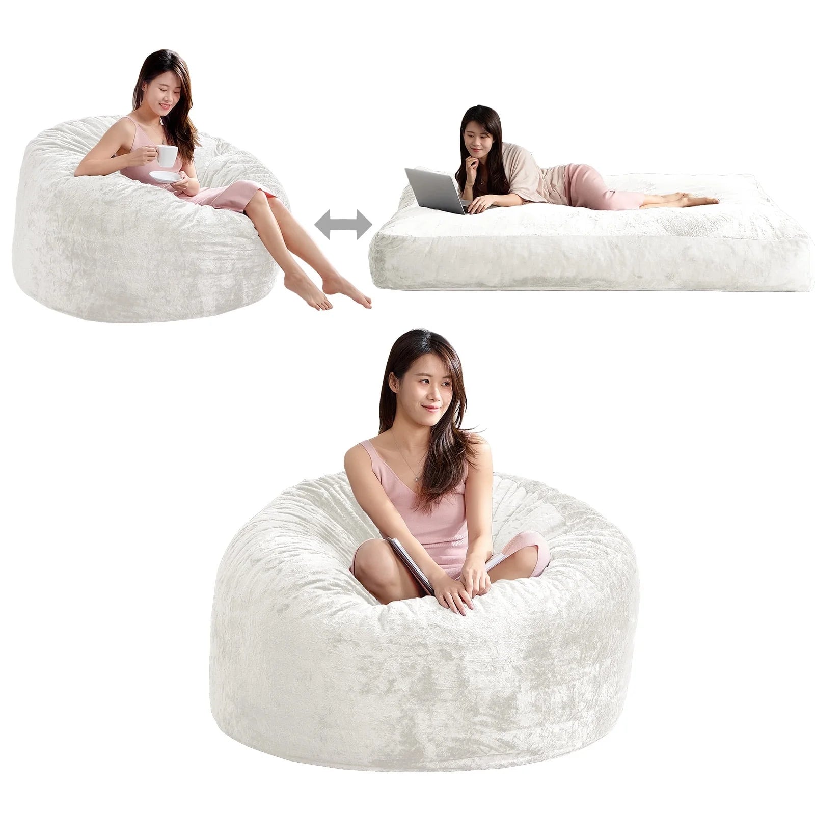 BALUS Convertible 2-in-1 Bean Bag Chair & Bed with Removable Velvet Covers, Memory Foam Giant Bean Bag for Apartment