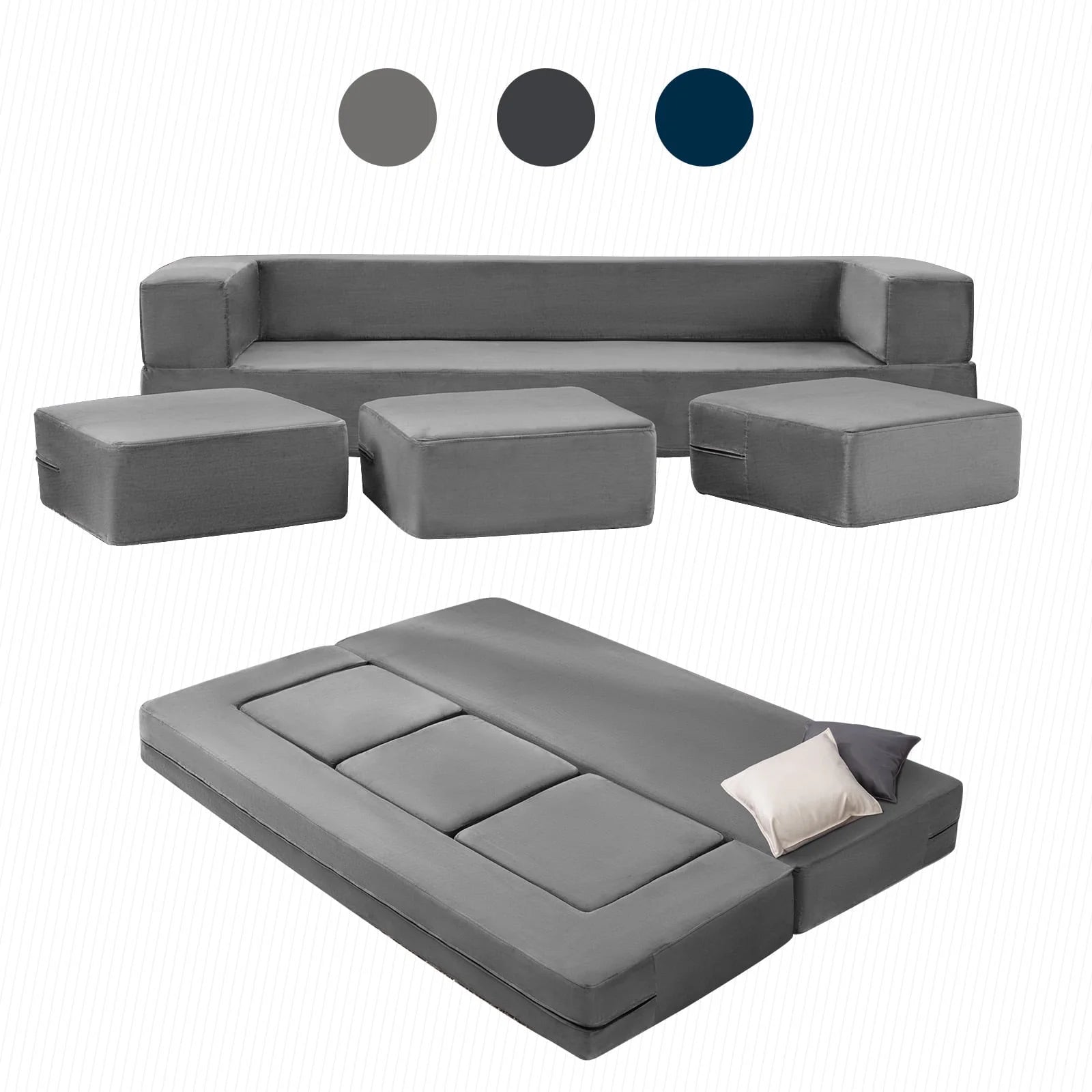 BALUS Modular Sleeper Sofa Bed - Velvet Foldable Sectional Couch, No Assembly, Pet-Friendly & Space-Saving Design