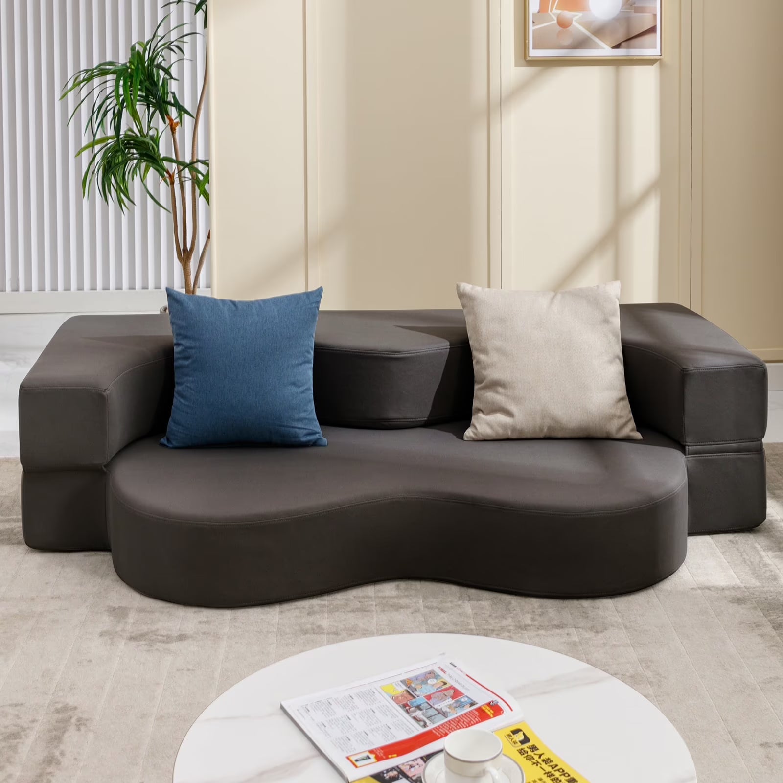 BALUS Queen Size Convertible Futon Sofa Bed, Floor Sofa Bed Foldable, Foam Folding Mattress Sleeper, Cloth Fabrics Floor Couch Lounge Sleeper Bed for Living Room Bedroom