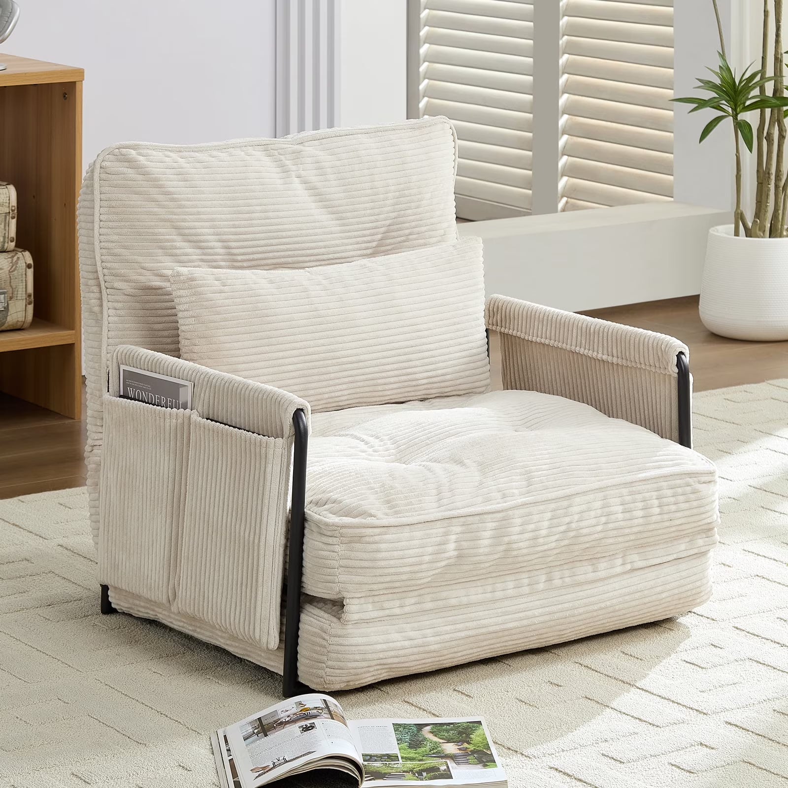 BALUS Futon Sofa Bed, 4-in-1 Corduroy Floor Couch Bed with Folding Mattress, Convertible Sleeper Sofa for Living Room,