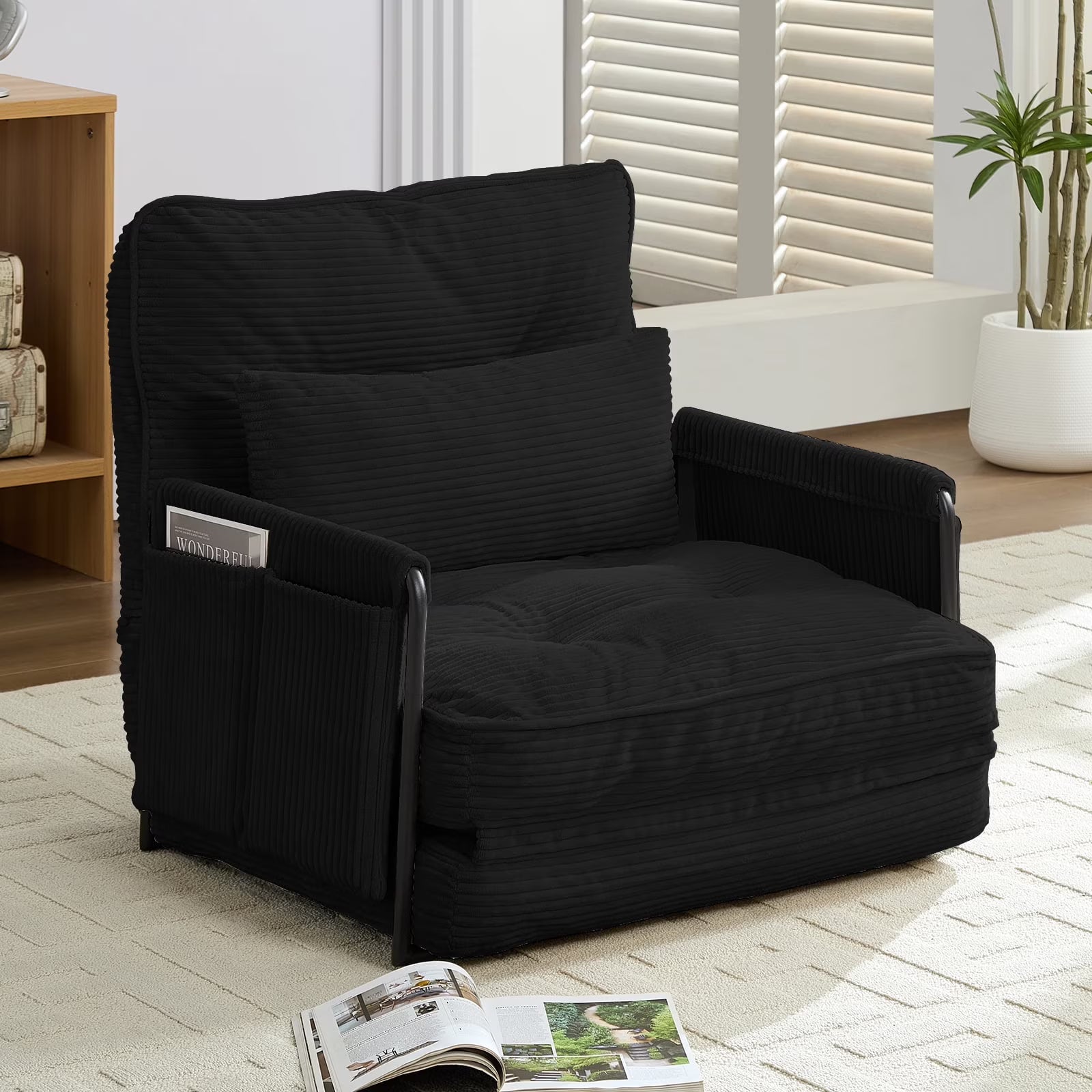 BALUS Futon Sofa Bed, 4-in-1 Corduroy Floor Couch Bed with Folding Mattress, Convertible Sleeper Sofa for Living Room,