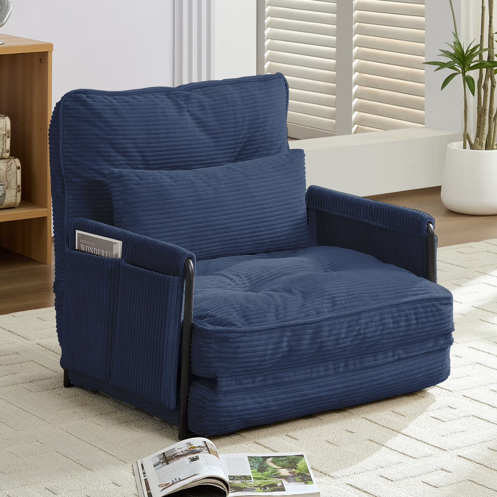BALUS Futon Sofa Bed, 4-in-1 Corduroy Floor Couch Bed with Folding Mattress, Convertible Sleeper Sofa for Living Room,