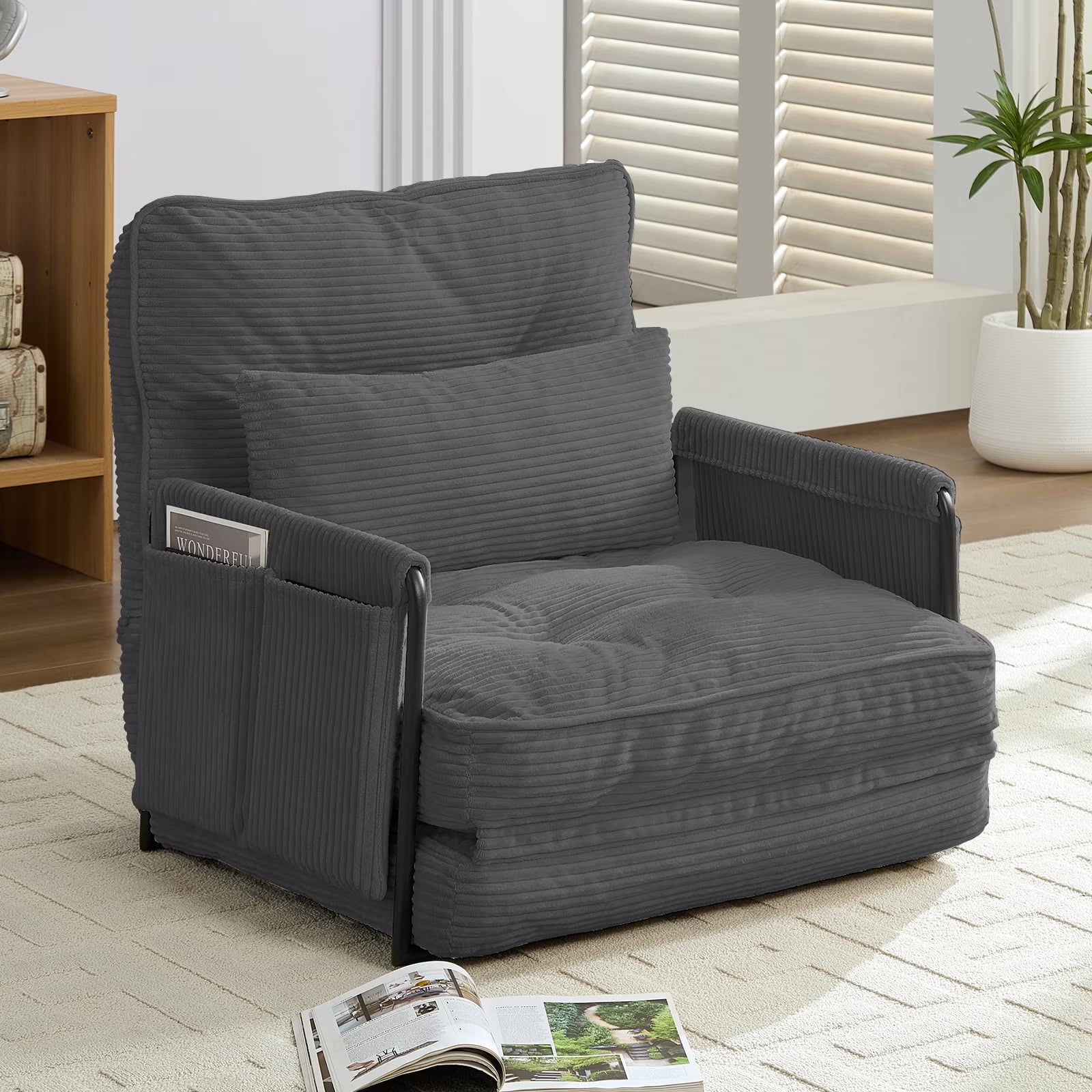 BALUS Futon Sofa Bed, 4-in-1 Corduroy Floor Couch Bed with Folding Mattress, Convertible Sleeper Sofa for Living Room,