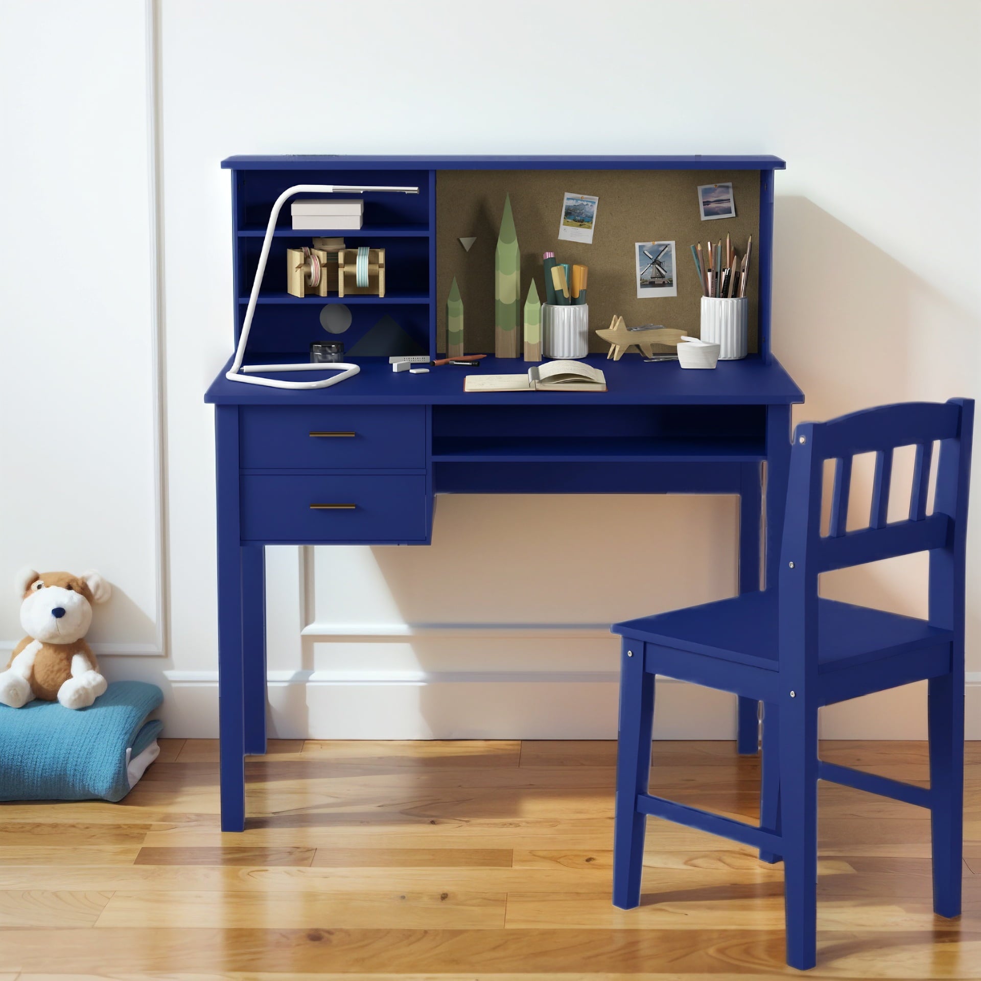 CECER Kids' Desk & Chair Set with Storage Features: Includes Hutch and Bulletin Board