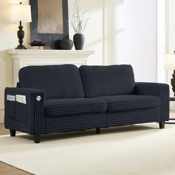 BALUS Modern Loveseat Sofa, Corduroy Couch with Built-in USB Ports & Side Pockets, Space-Saving Design for Small Living Rooms