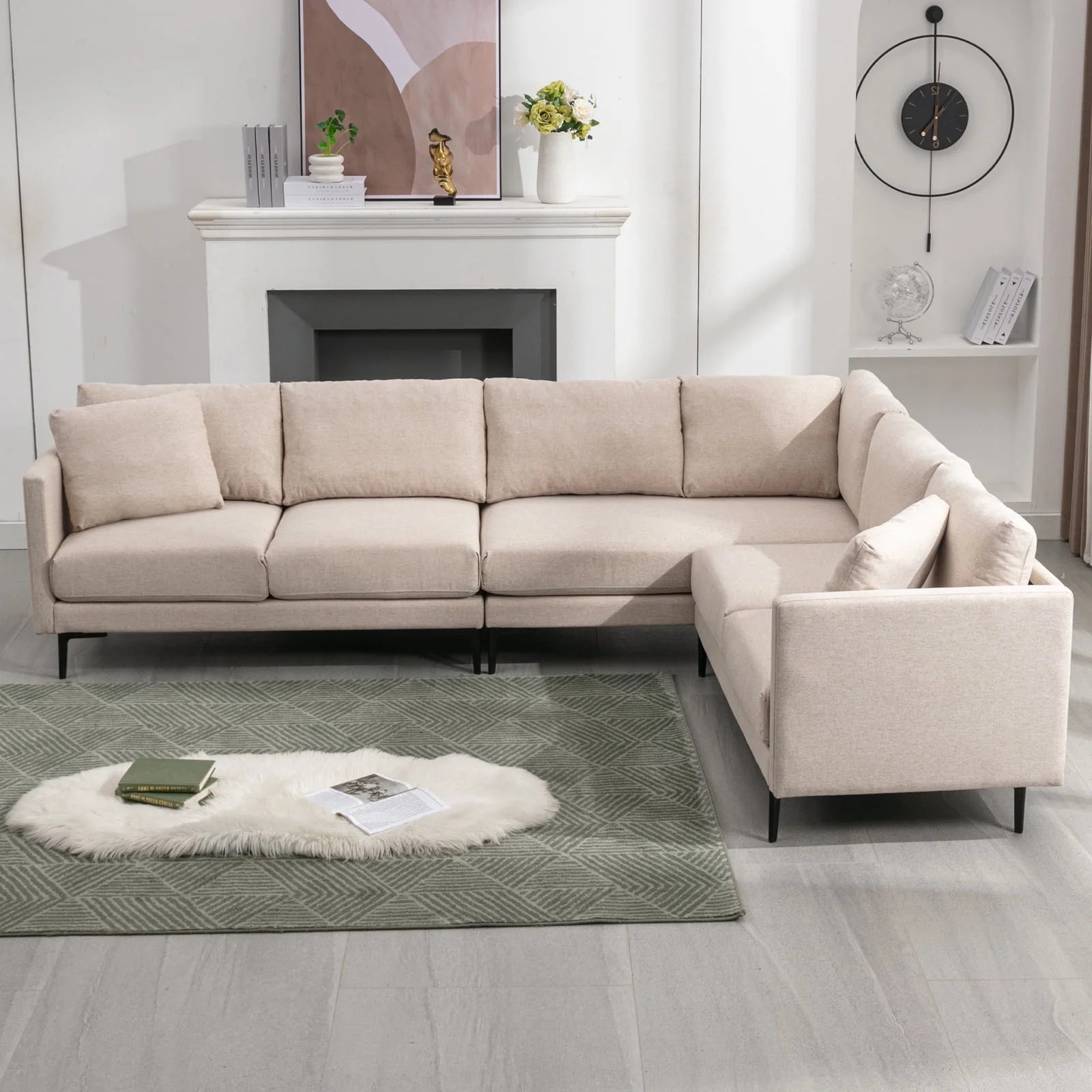 BALUS Modern Sectional Sofa, Linen Fabric Sofa Sleeper, Oversize L-Shaped Sofa Couch for Living Room