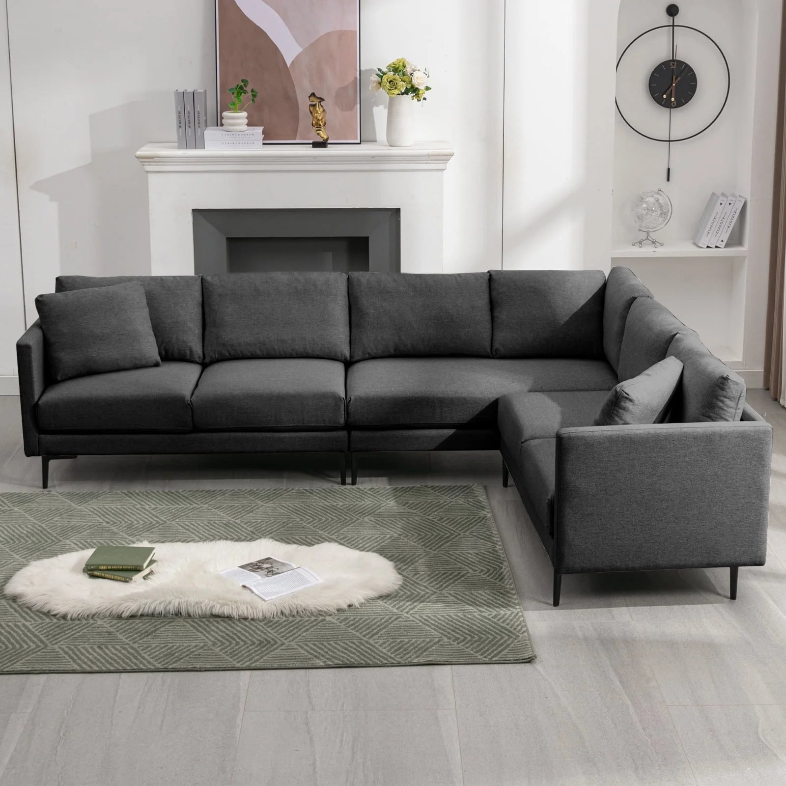 BALUS Modern Sectional Sofa, Linen Fabric Sofa Sleeper, Oversize L-Shaped Sofa Couch for Living Room