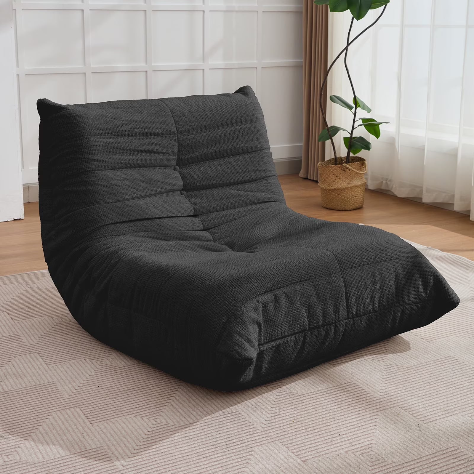 BALUS Modern Sectional Sofa Togo Sofa Lazy Sofa Foam Couch Floor Sofa Bean Bag Chair for Bedroom, Living Room, Beige