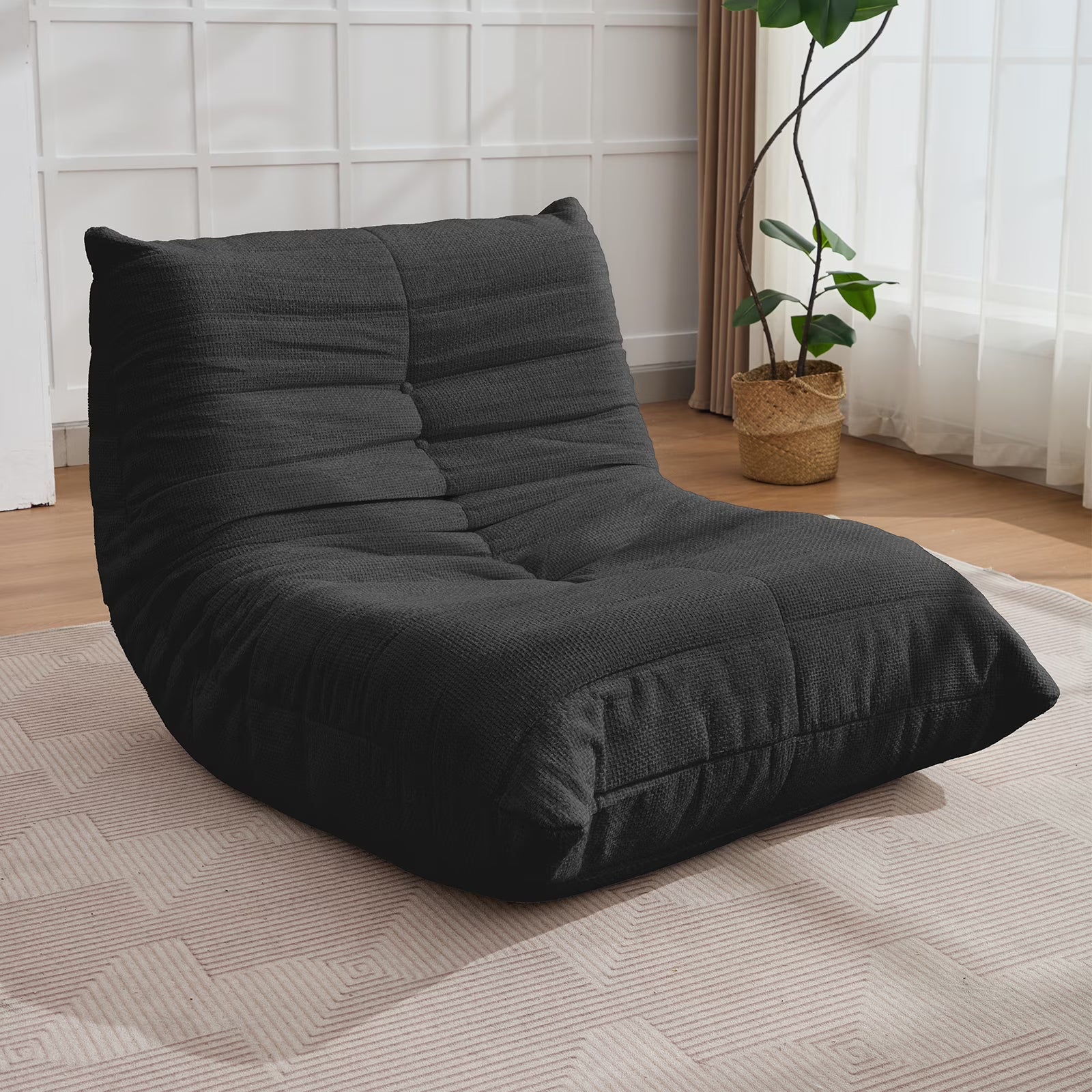 BALUS Modern Sectional Sofa Togo Sofa Lazy Sofa Foam Couch Floor Sofa Bean Bag Chair for Bedroom, Living Room, Beige