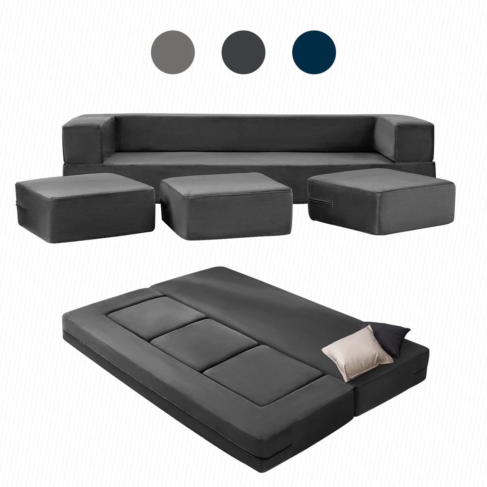 BALUS Modular Sleeper Sofa Bed - Velvet Foldable Sectional Couch, No Assembly, Pet-Friendly & Space-Saving Design