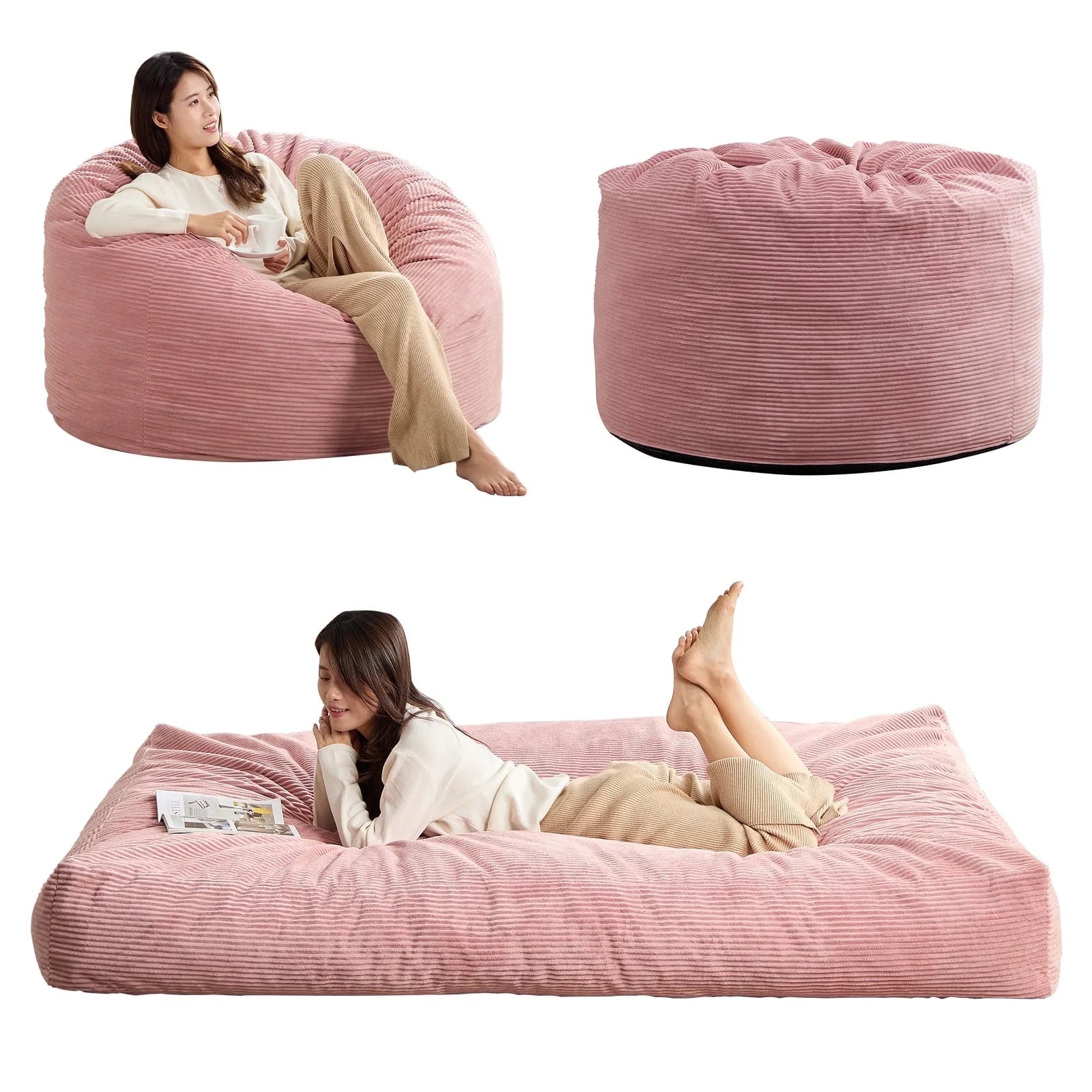 BALUS Convertible 2-in-1 Bean Bag Chair & Bed with Removable Velvet Covers, Memory Foam Giant Bean Bag for Apartment