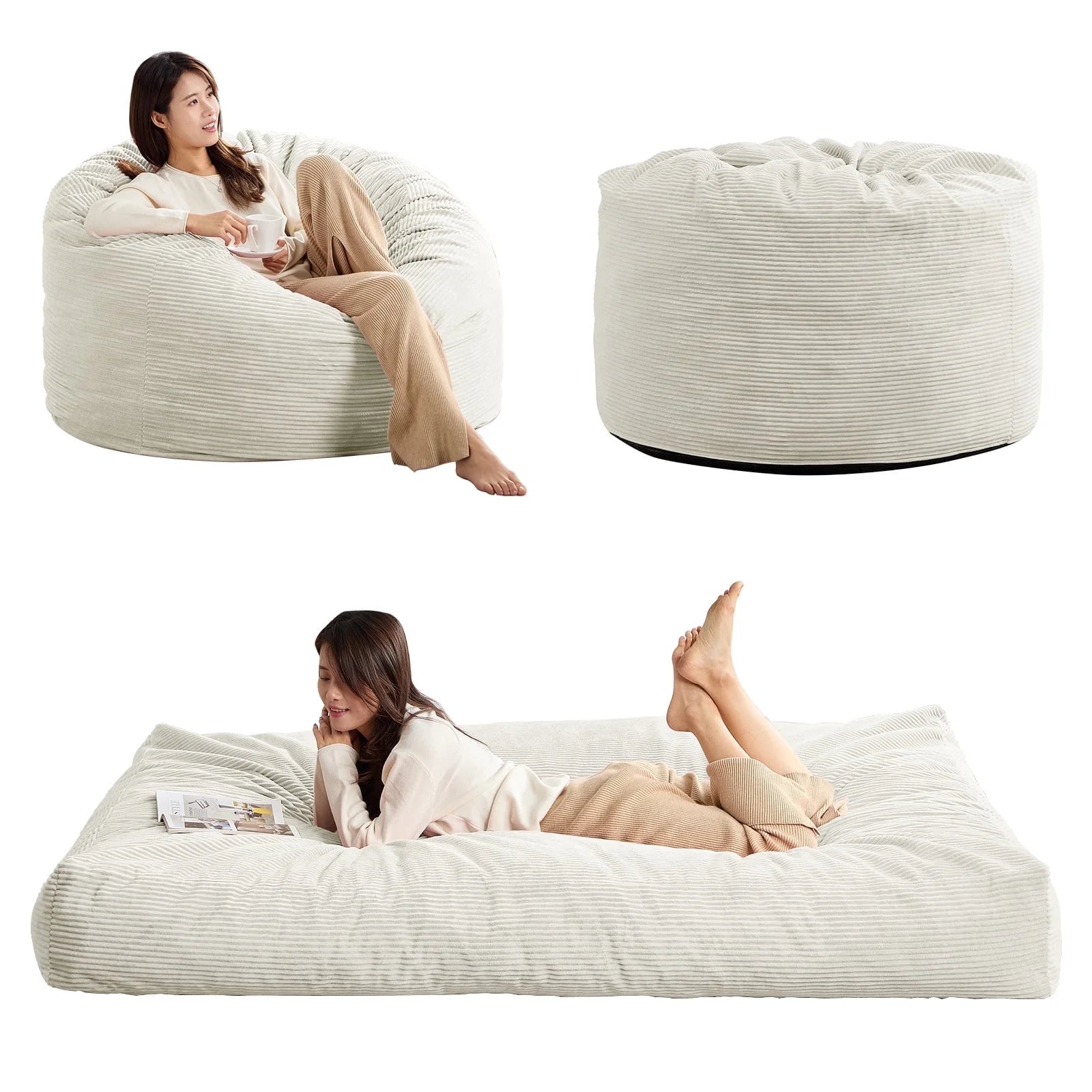 BALUS Convertible 2-in-1 Bean Bag Chair & Bed with Removable Velvet Covers, Memory Foam Giant Bean Bag for Apartment