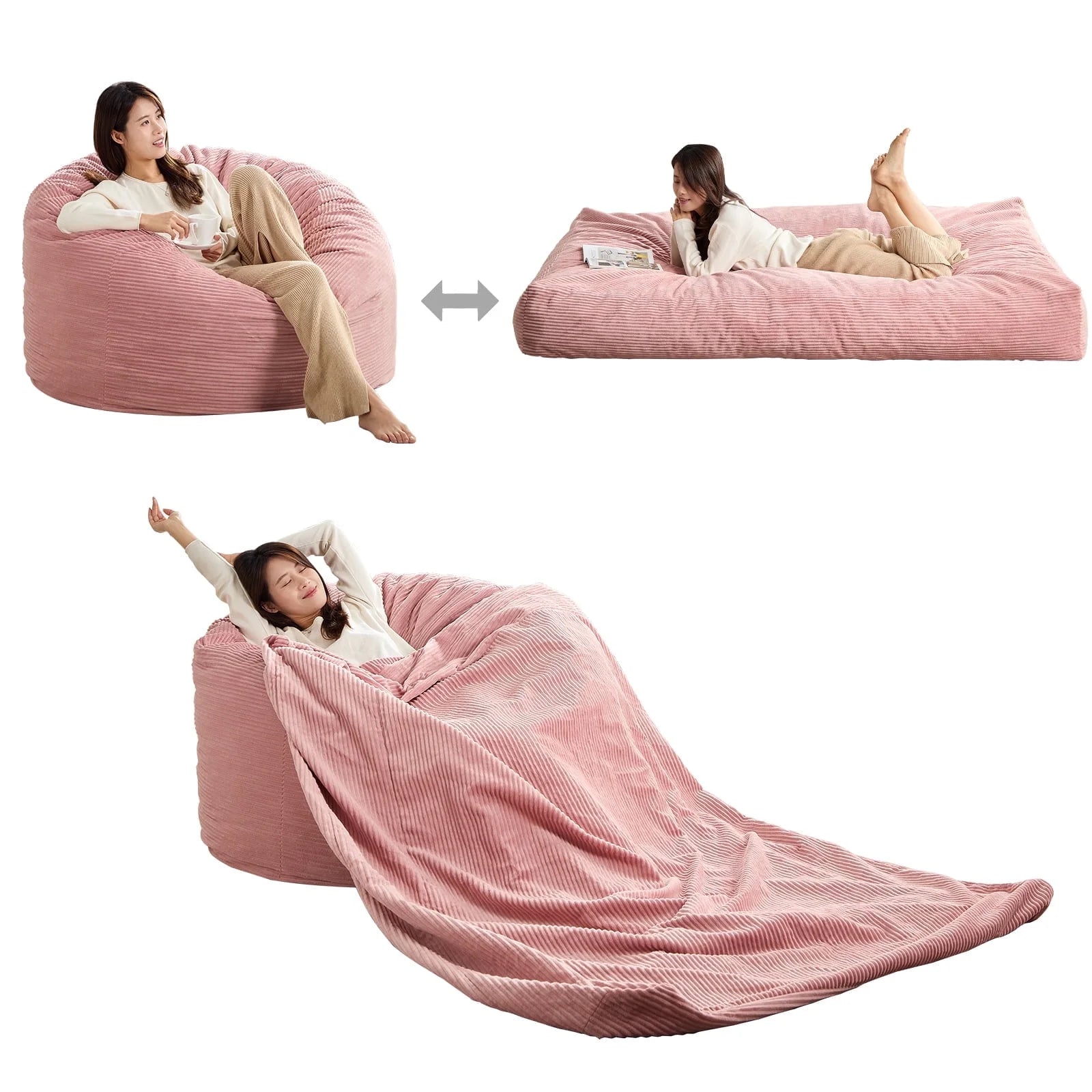 BALUS Convertible 2-in-1 Bean Bag Chair & Bed with Removable Velvet Covers, Memory Foam Giant Bean Bag for Apartment