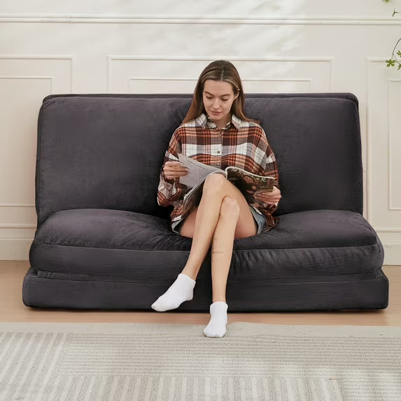 BALUS Multi-Functional Foldable Floor Cushion with Velvet Cover & High-Resilience Foam – Converts to Sofa, Chaise, Mattress, or Gaming Mat