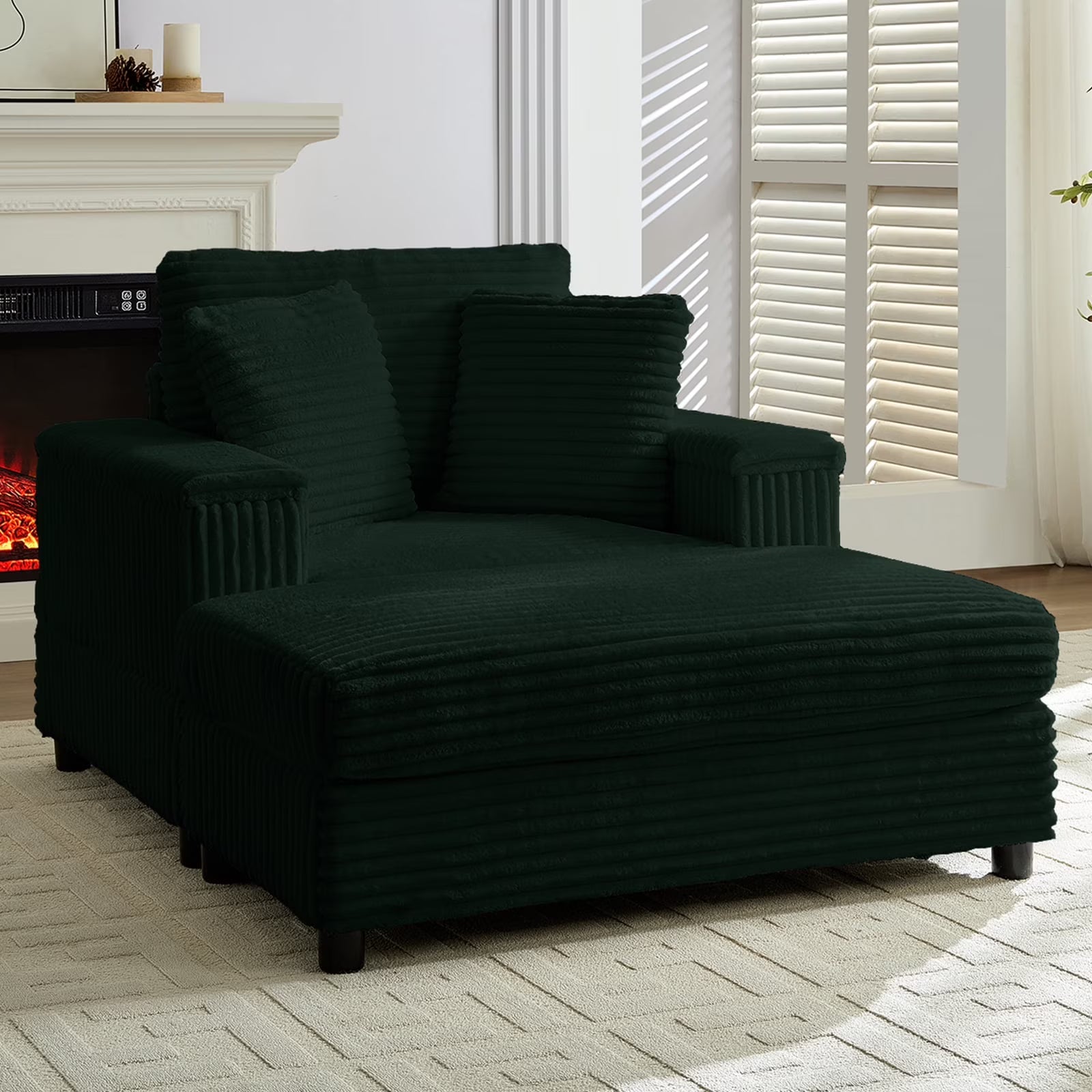 BALUS Chaise Lounge Chair Indoor with Ottoman, Oversized Corduroy Single Sofa Chair with 2 Pillows, Comfy Deap Sleeper Seat for Living Room
