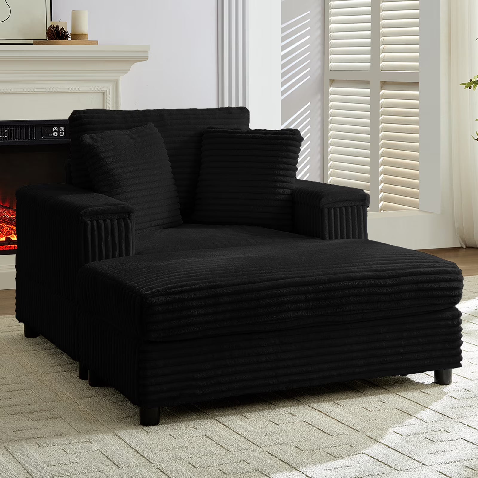 BALUS Chaise Lounge Chair Indoor with Ottoman, Oversized Corduroy Single Sofa Chair with 2 Pillows, Comfy Deap Sleeper Seat for Living Room