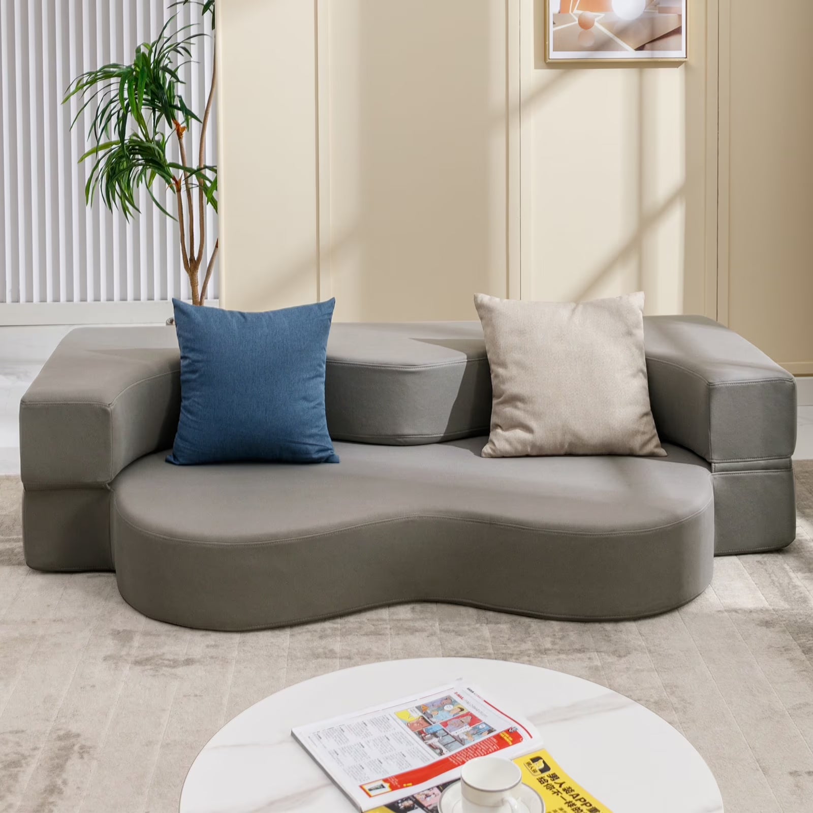 BALUS Queen Size Convertible Futon Sofa Bed, Floor Sofa Bed Foldable, Foam Folding Mattress Sleeper, Cloth Fabrics Floor Couch Lounge Sleeper Bed for Living Room Bedroom