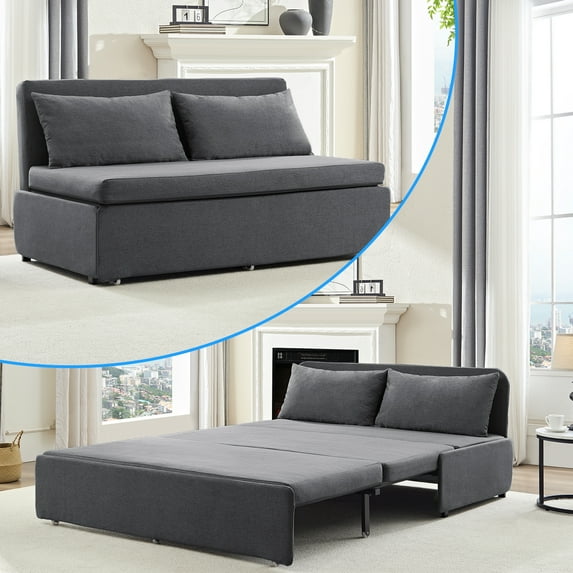 BALUS Corduroy Queen Size Pull Out Sofa Bed Include 2-Pillows, 64" Convertible Loveseat Sleeper Sofa with Pillows and Foldable Mattress