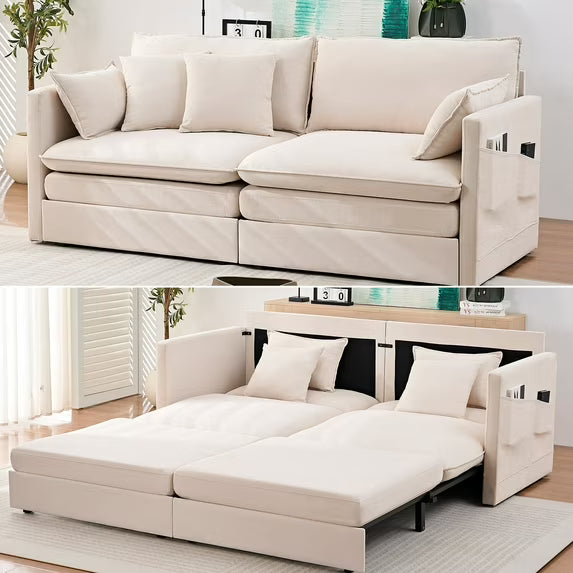 BALUS Queen Size Pull Out Sofa Bed, 78" Convertible Loveseat Sleeper Sofa with 2 Pillows and Foldable Mattress,Ice Velvet, Black