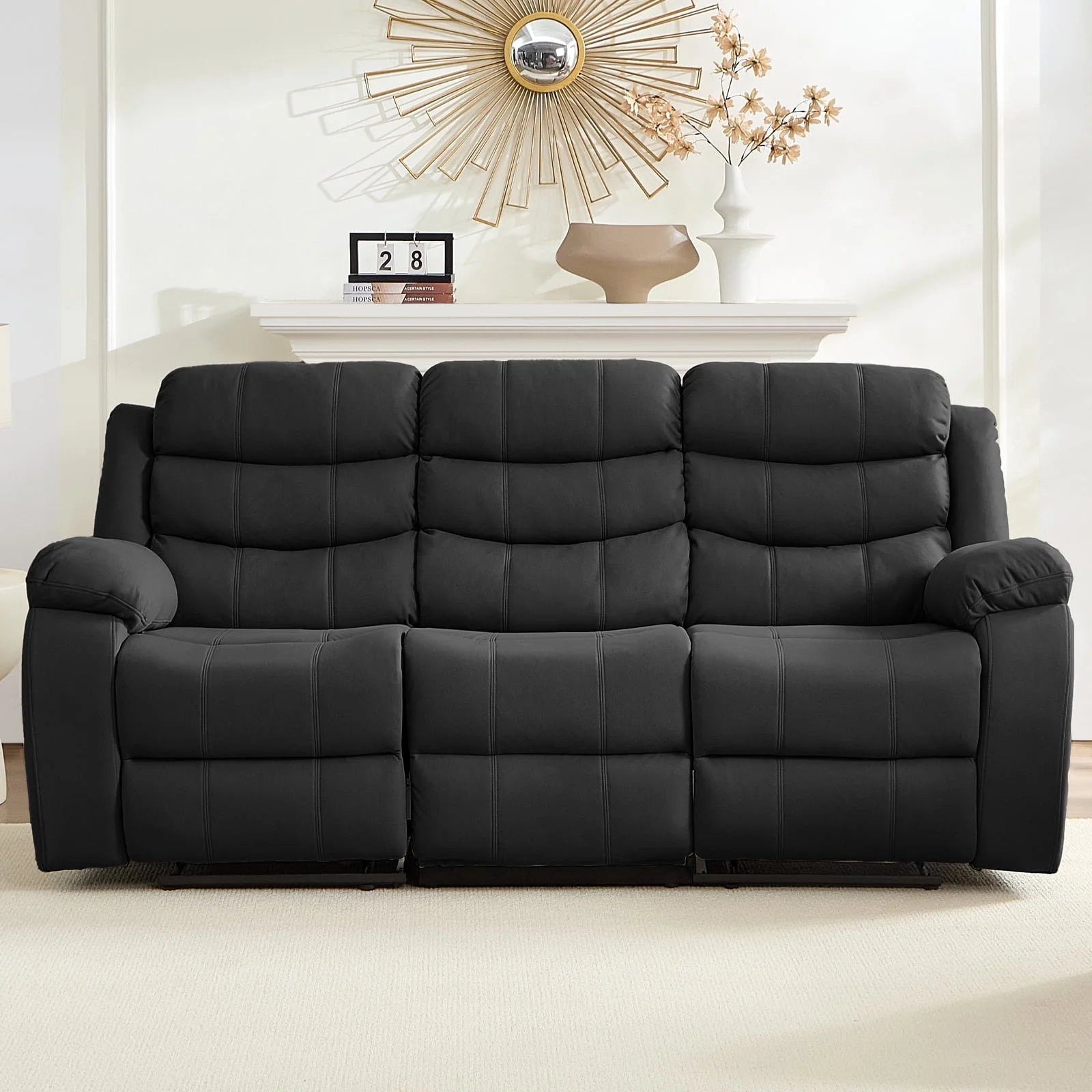 BALUS Recliner Sofa Sets with Storage & Cup Holders - Ergonomic Suede Reclining Couch, Metal Frame, Space-Saving Design,