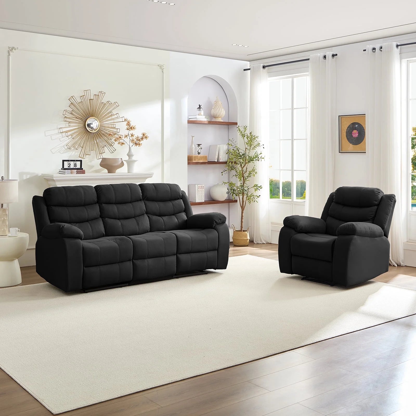 BALUS Recliner Sofa Sets with Storage & Cup Holders - Ergonomic Suede Reclining Couch, Metal Frame, Space-Saving Design,