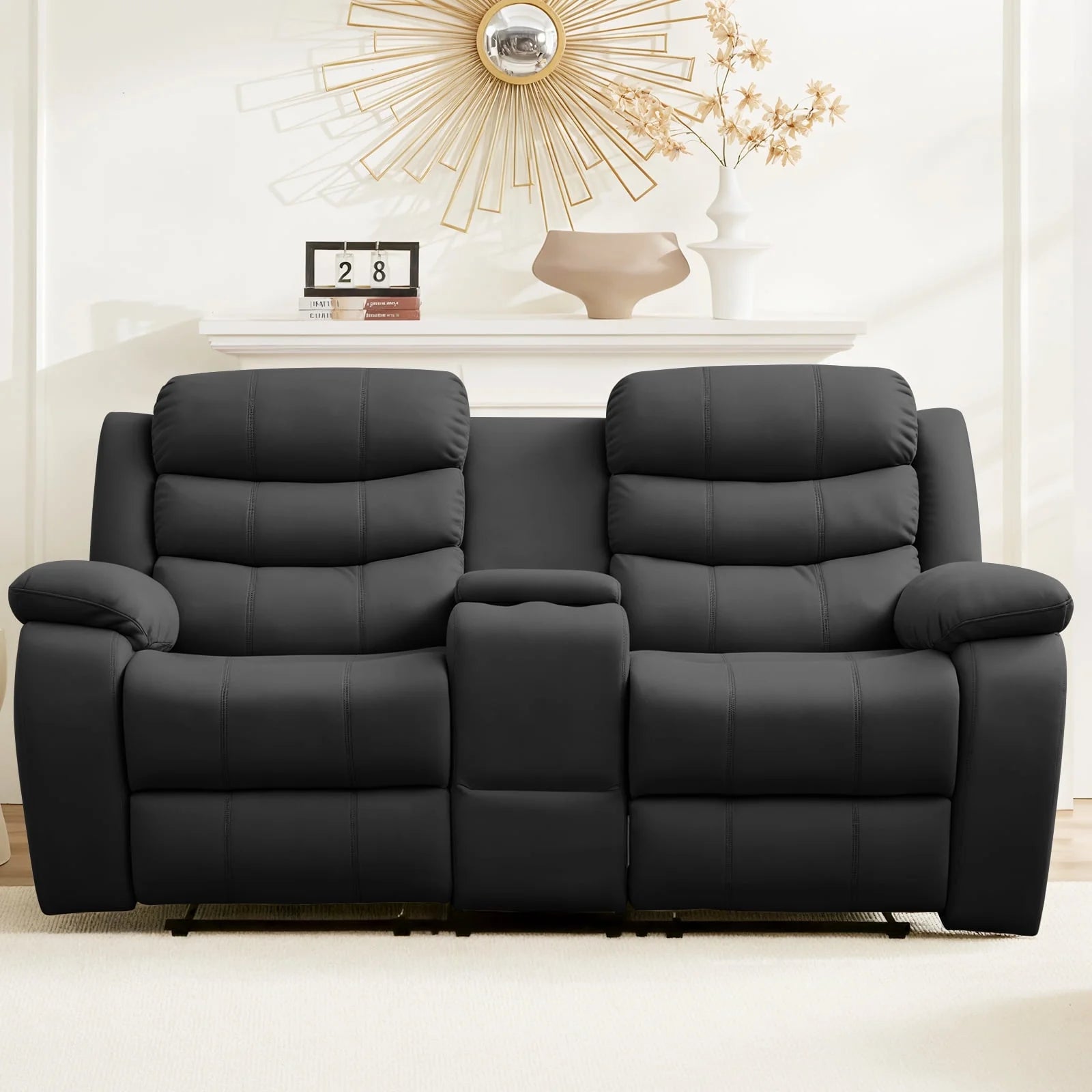 BALUS Recliner Sofa Sets with Storage & Cup Holders - Ergonomic Suede Reclining Couch, Metal Frame, Space-Saving Design,