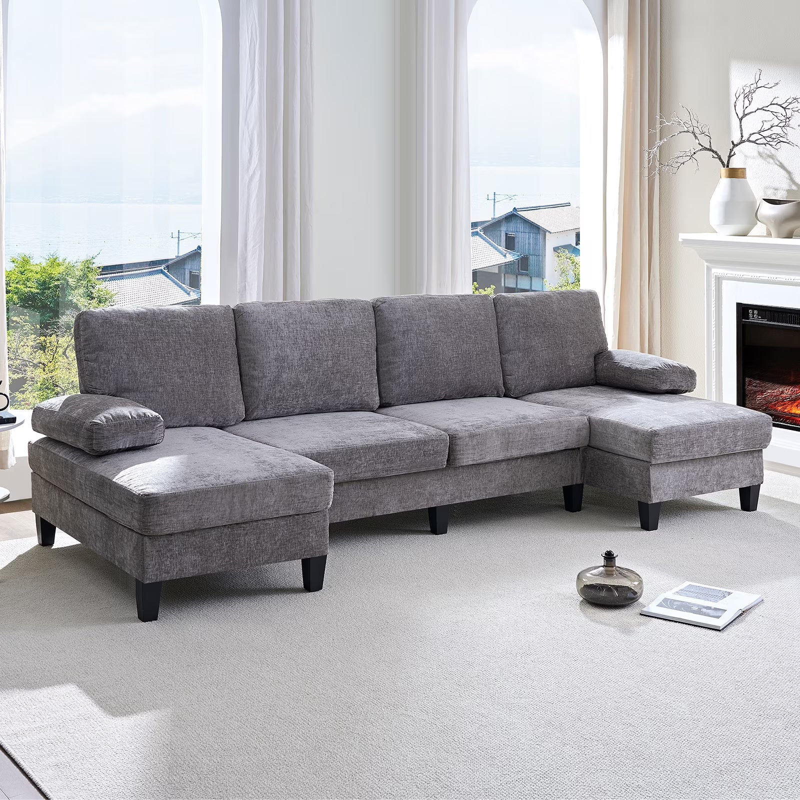 BALUS U-Shaped Sectional Sofa, Corduroy Couch with Modular Design, 6-Seater Cloud-Like Living Room Sofa & Removable Ottomans,