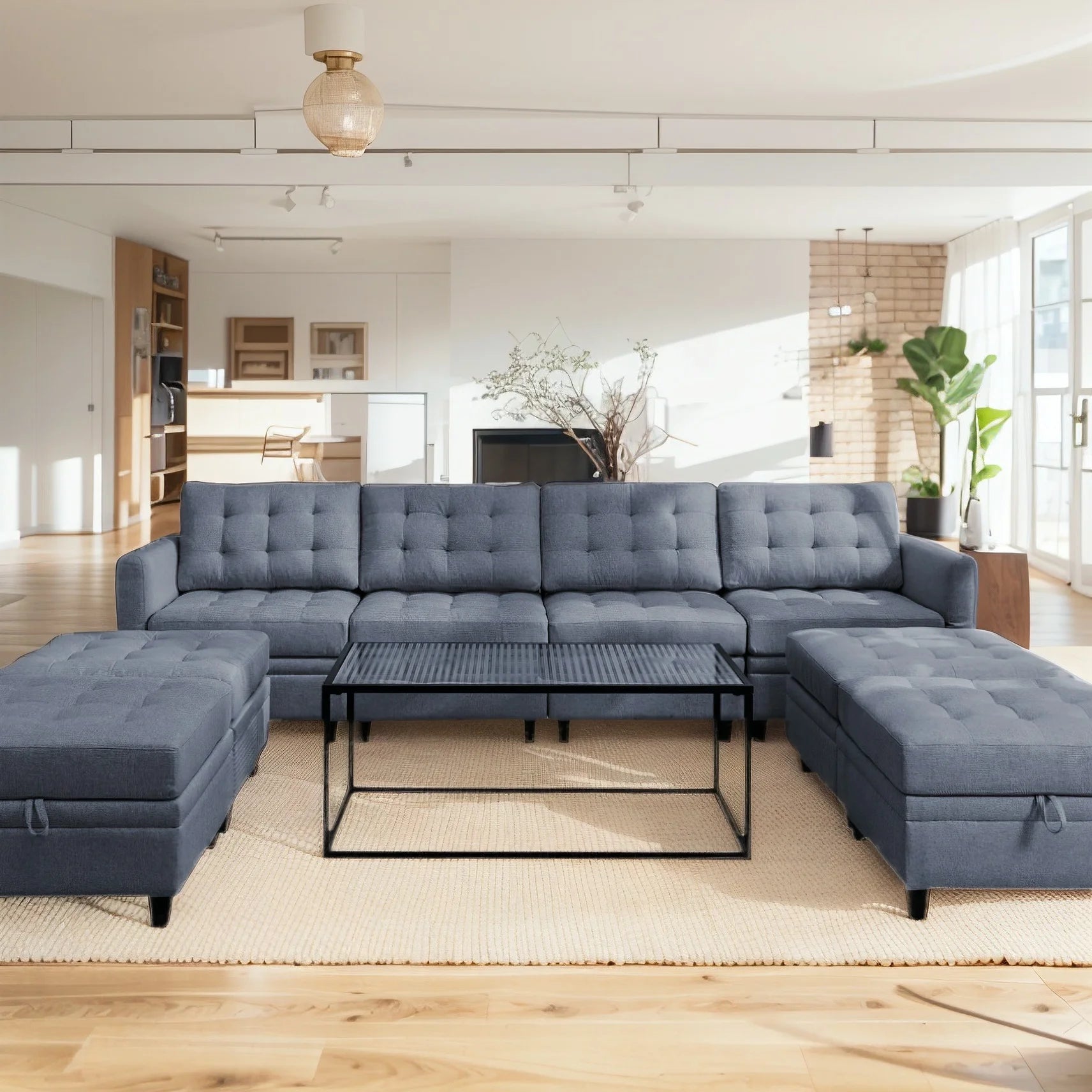 Cecer Convertible Sectional Sofa with Storage Ottomans, U-Shaped Modular Sofa with Adjustable Armrests for Living Room