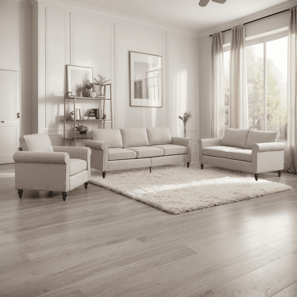 CECER 2 Pieces Living Room Sofa Set, Linen Fabric Sectional Sofas and Couches Set for Living Room, Including 3-Seater Sofa and Armchair,