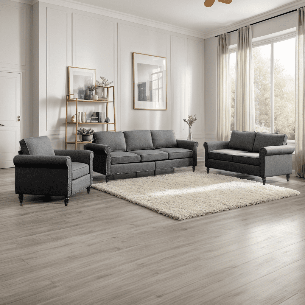 CECER 2 Pieces Living Room Sofa Set, Linen Fabric Sectional Sofas and Couches Set for Living Room, Including 3-Seater Sofa and Armchair,