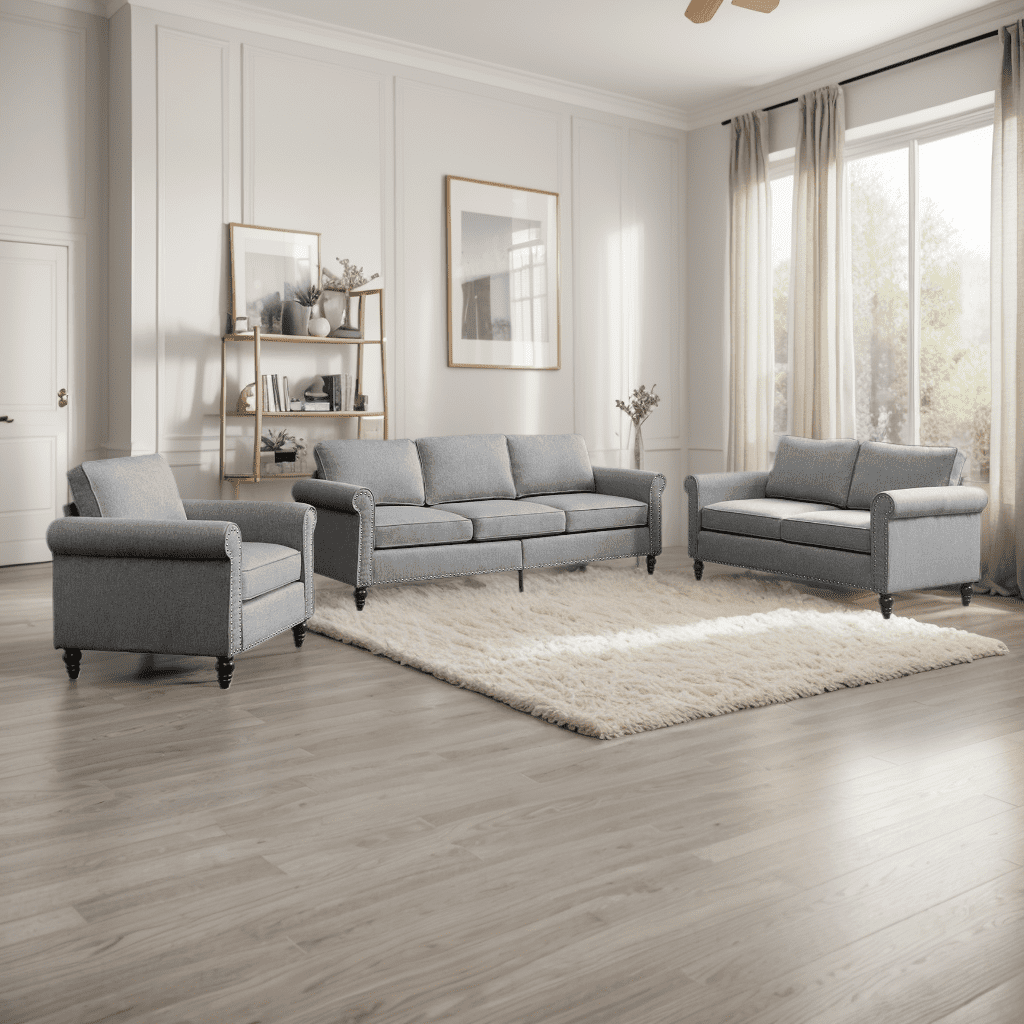 CECER 2 Pieces Living Room Sofa Set, Linen Fabric Sectional Sofas and Couches Set for Living Room, Including 3-Seater Sofa and Armchair,