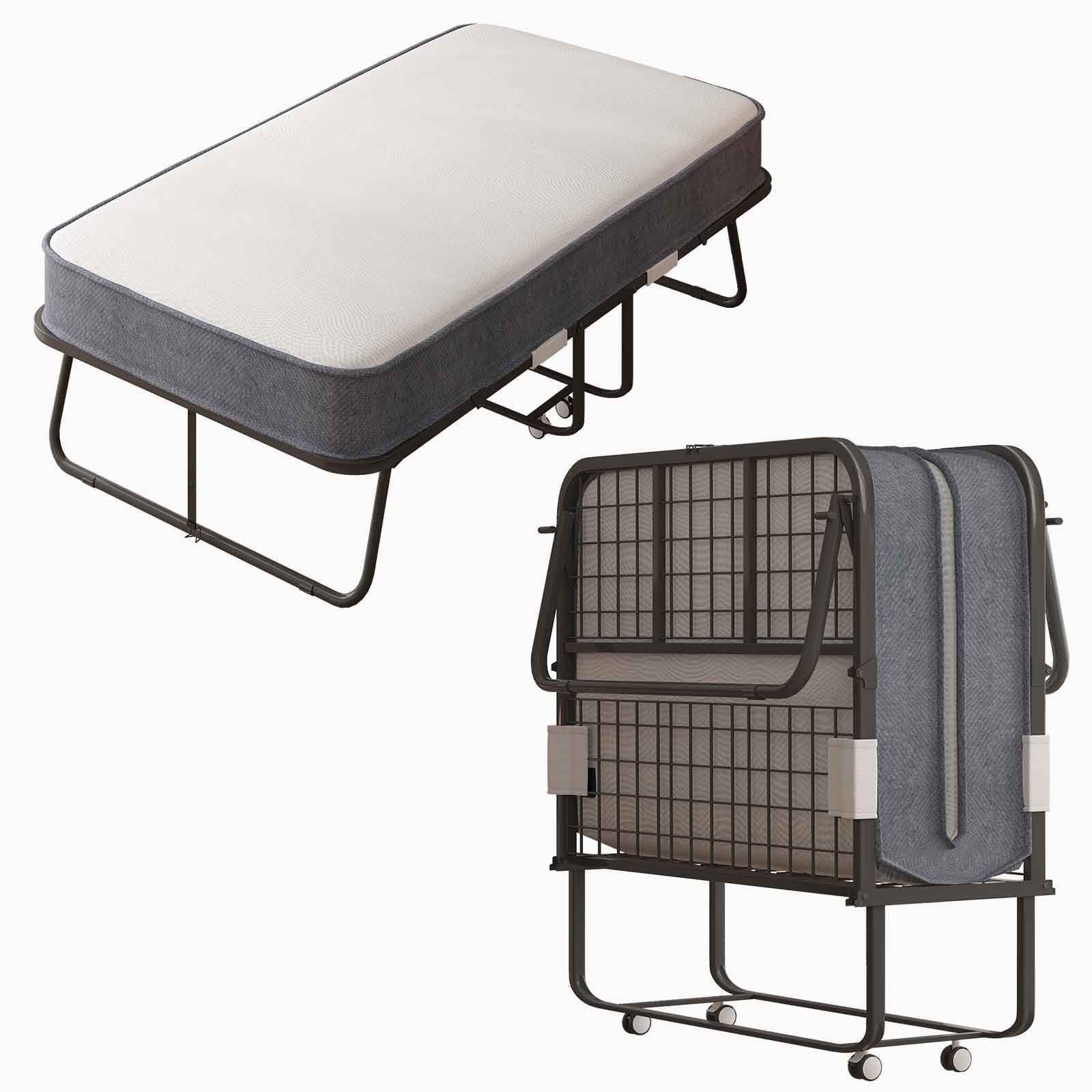 CECER Folding Bed Mattress, Twin Size Rollaway Foldable Bed with Memory Foam Mattress, Metal Guest Bed Dust Cover Not Included