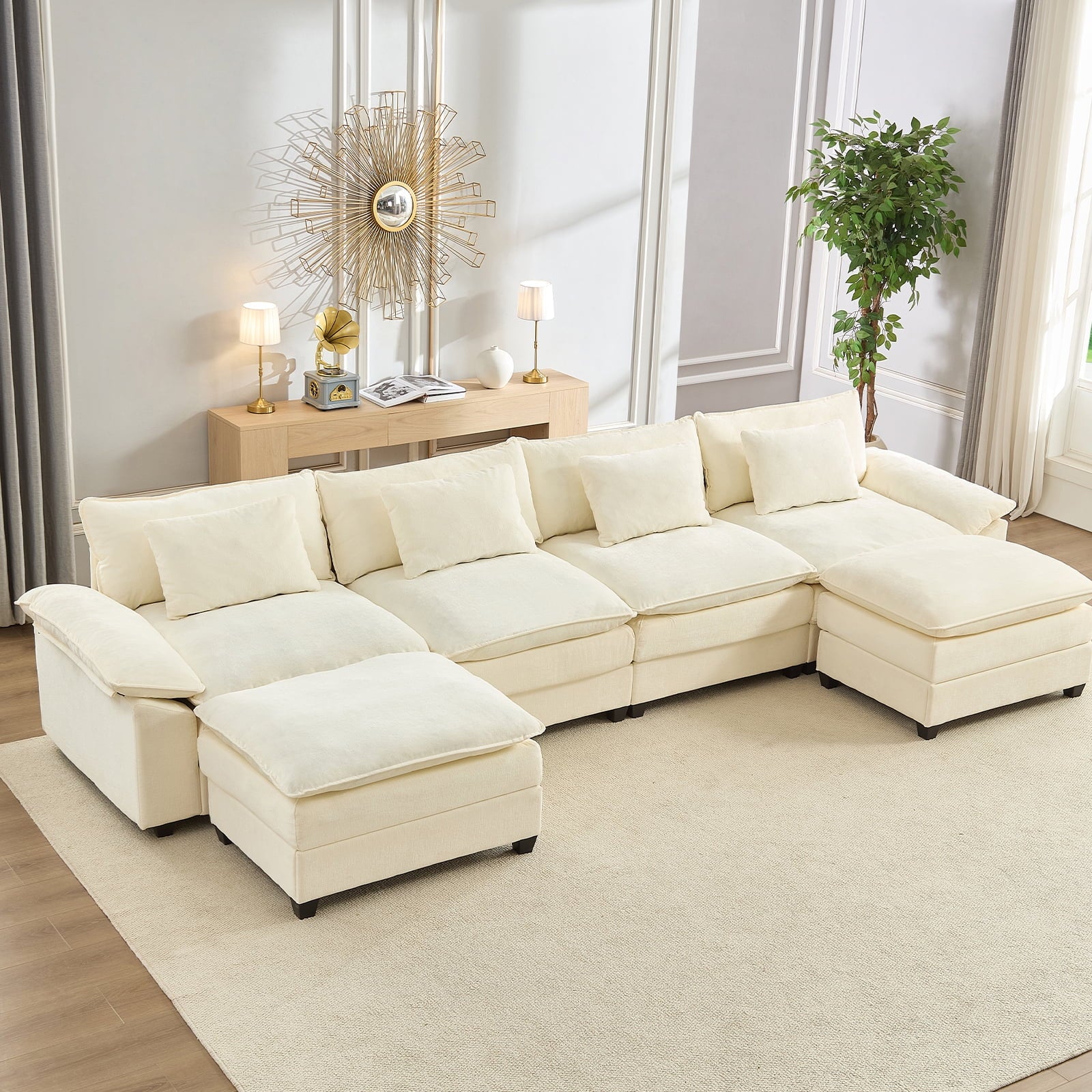 CECER 156'' U Shaped Sectional Sofa with Movable Ottomans, Chenille Modular Cloud Couch Sectionals, Deep Seat Couches for Living Room