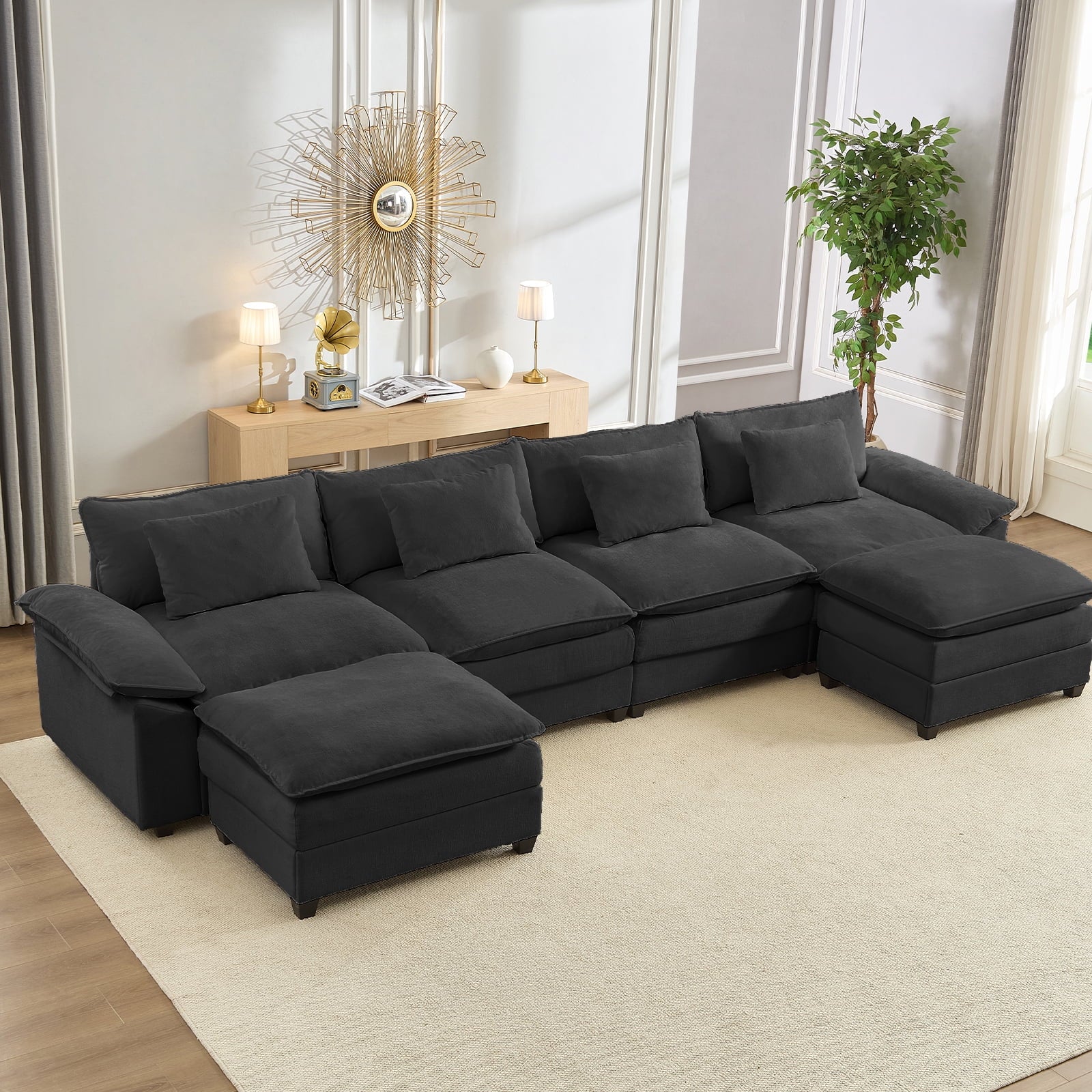 CECER 156'' U Shaped Sectional Sofa with Movable Ottomans, Chenille Modular Cloud Couch Sectionals, Deep Seat Couches for Living Room