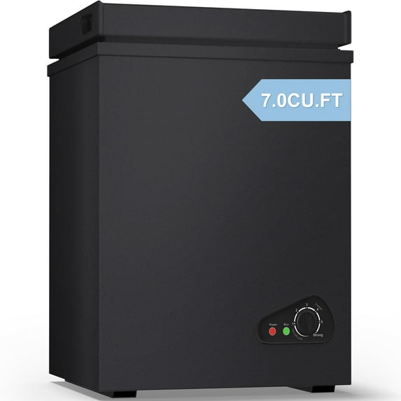 DISHUP 3.5 Cu.Ft Chest Freezer, Small Deep Freezer with Removable Basket, Adjustable Temperature, for Home/Office/Garage/Bar