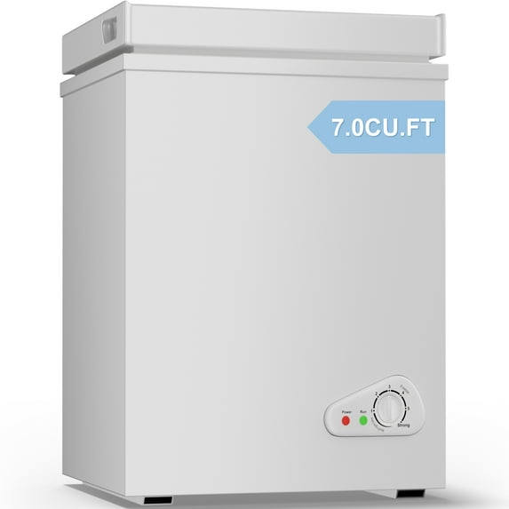 DISHUP 3.5 Cu.Ft Chest Freezer, Small Deep Freezer with Removable Basket, Adjustable Temperature, for Home/Office/Garage/Bar