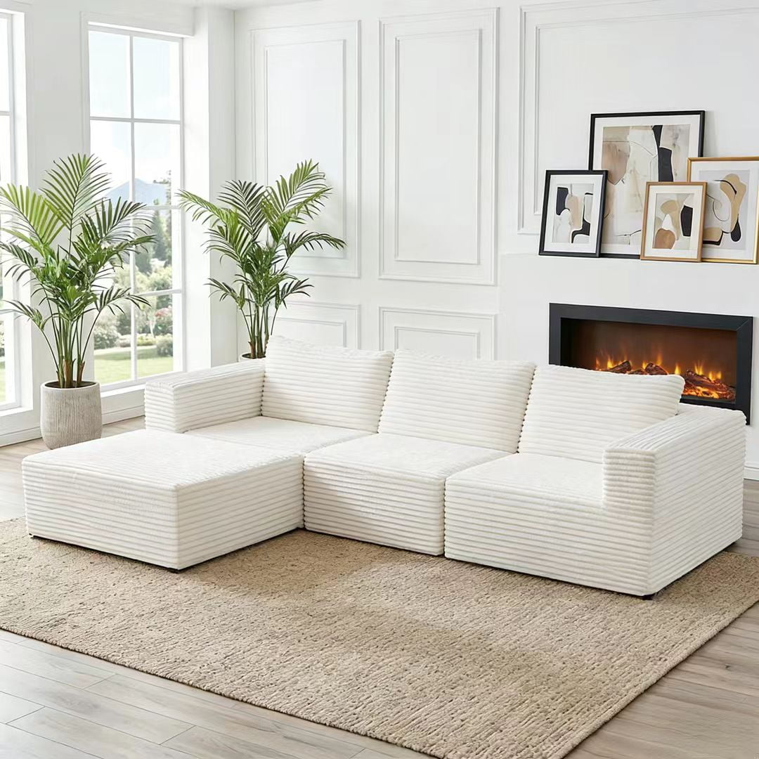 Mjkone 117" Modular Sectional Sofa,Oversized L Shaped Cloud Sectional Couch,Corduroy 4 Seater Couches and Sofas for Living Room,
