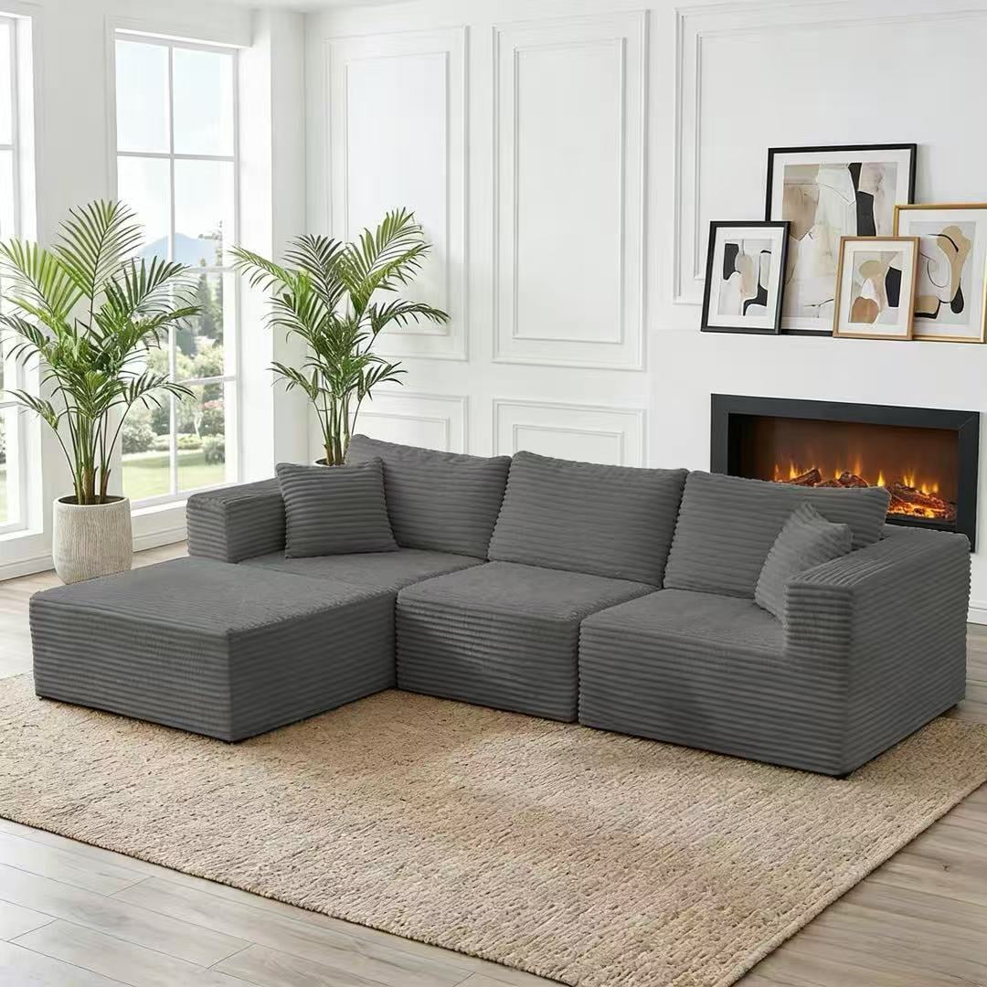 Mjkone 117" Modular Sectional Sofa,Oversized L Shaped Cloud Sectional Couch,Corduroy 4 Seater Couches and Sofas for Living Room,