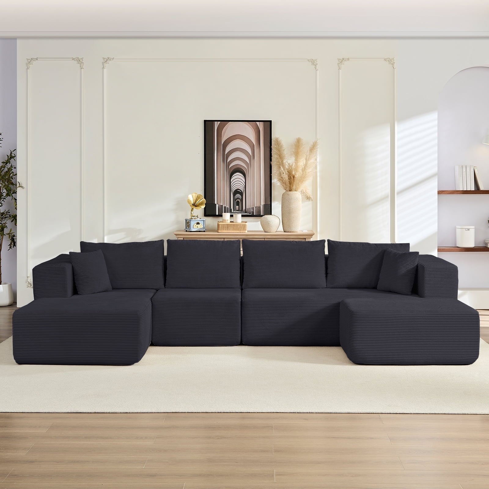 Mjkone 135'' Modular L/U-Shaped Sectional Sofa,Oversized Cloud Floor Sofa Set for Living Room,No Assembly Couches and Sofas,
